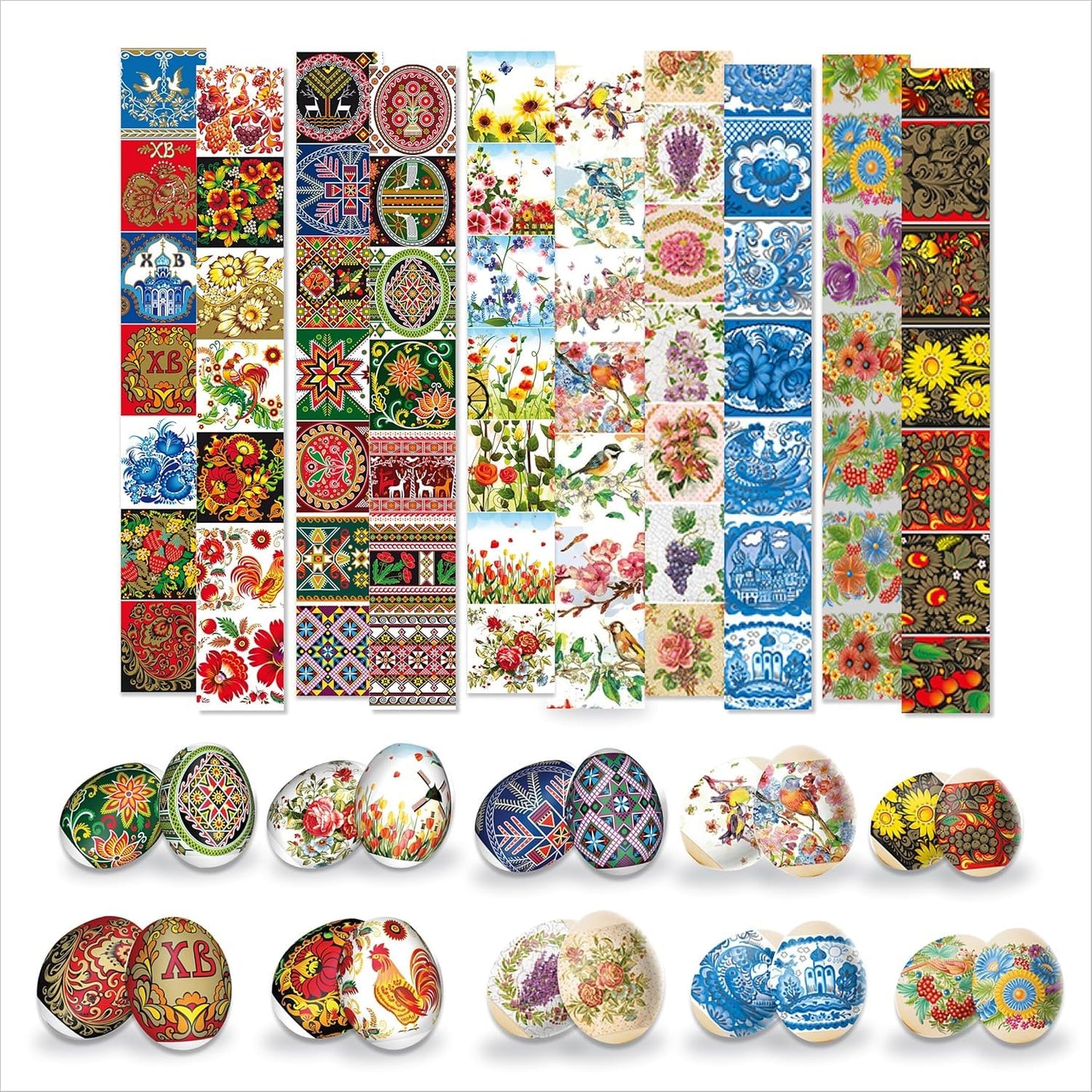 Egg Wraps Easter Set for Pysanky 70 Pcs - Thermo Heat Easter Egg Wraps Ukrainian - Traditional Easter Egg Shrink Wrappers with Patterns - Orthodox Slavic Ukrainian Egg Decorating Kit