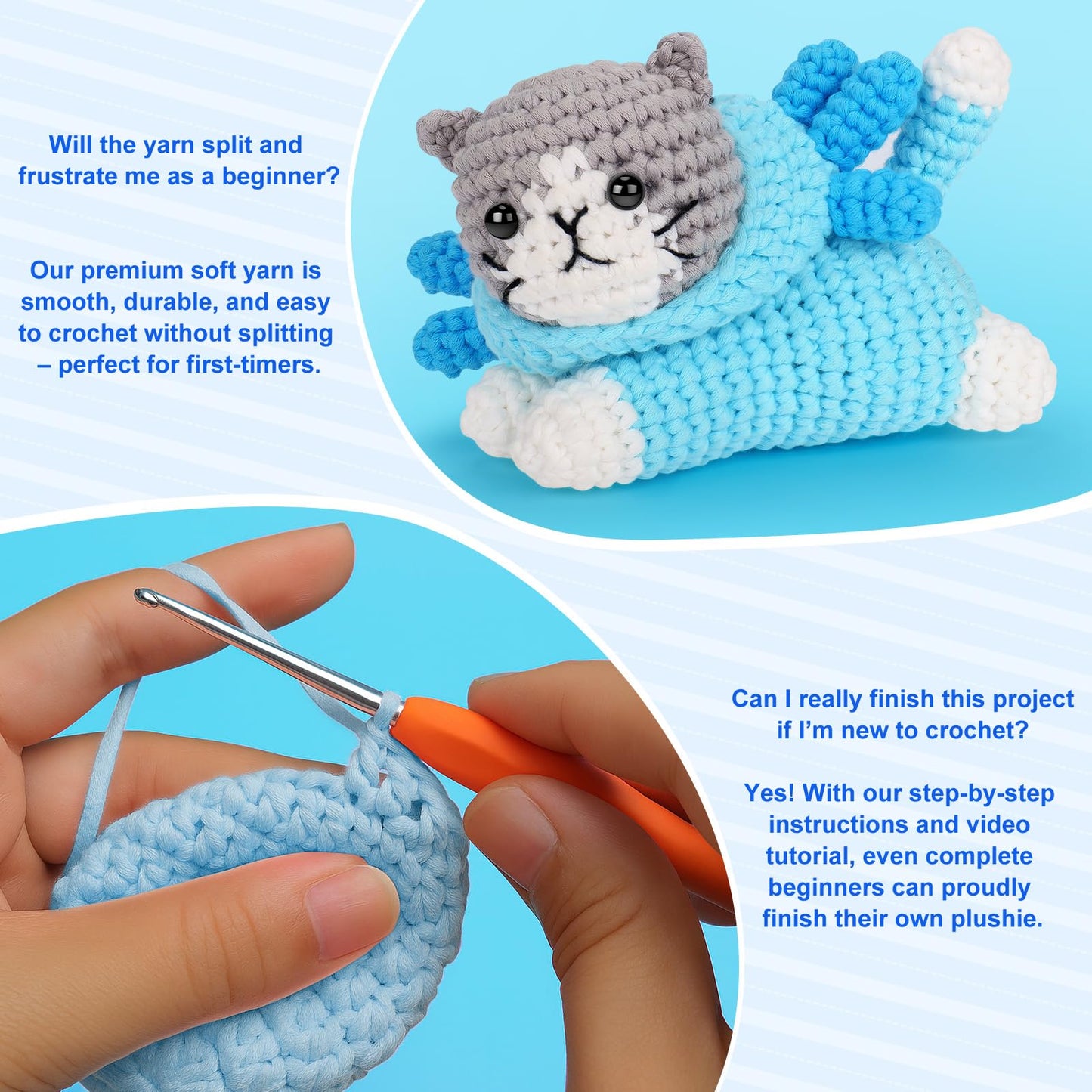 Crochet Kit for Beginners, Crochet Starter Kits for Adults Kids, Cat Dress in Axolotl Crochet Kit, Complete Crochet Animal Kit with Step-by-Step Video Tutorials, Gifts for Crocheting Lovers