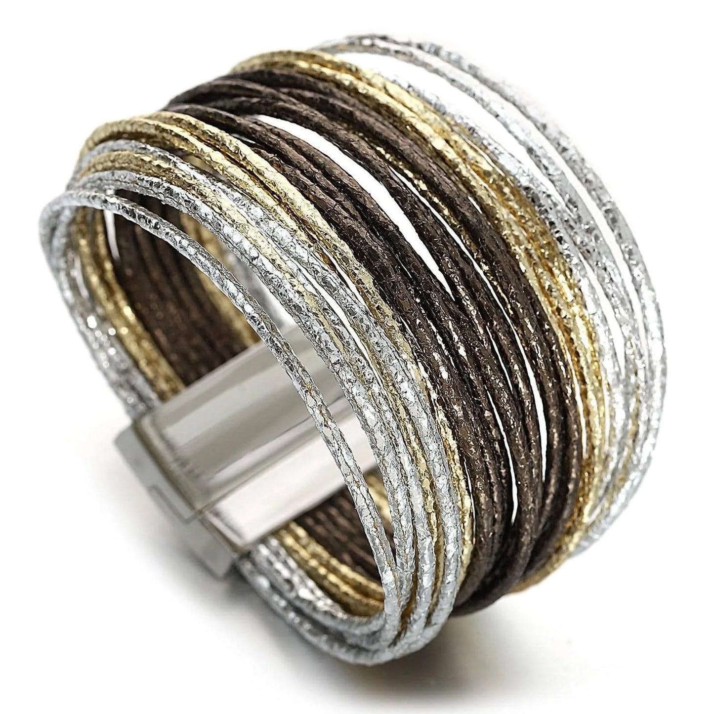 Leopard Bracelet for Women, Boho Leather Wrap Multi-Layer Pearl Crystal Bracelet Bangle Jewelry (Leather String Brown)