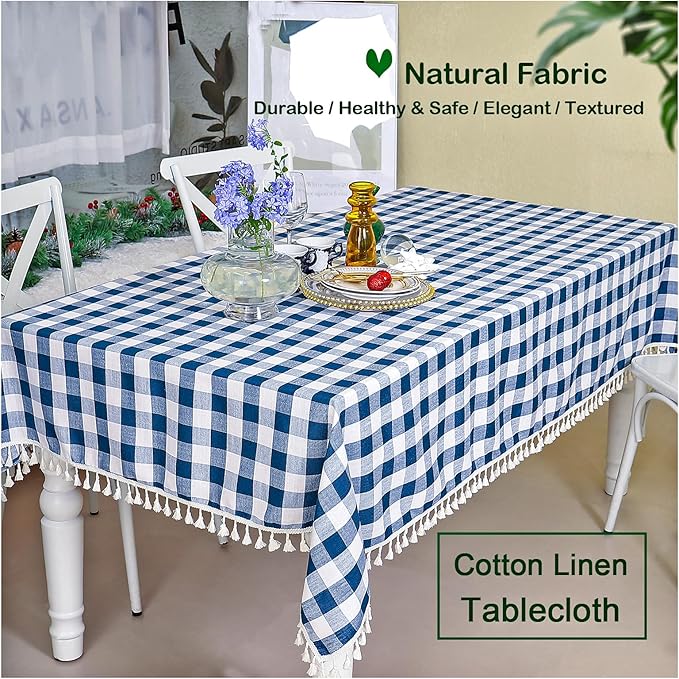 Buffalo Plaid Tablecloth, Gingham Table Cloth for Thanksgiving Christmas Kitchen Restaurant Holiday Indoor Outdoor Picnic（Rectangle/Oblong, 55x120, Navy Blue
