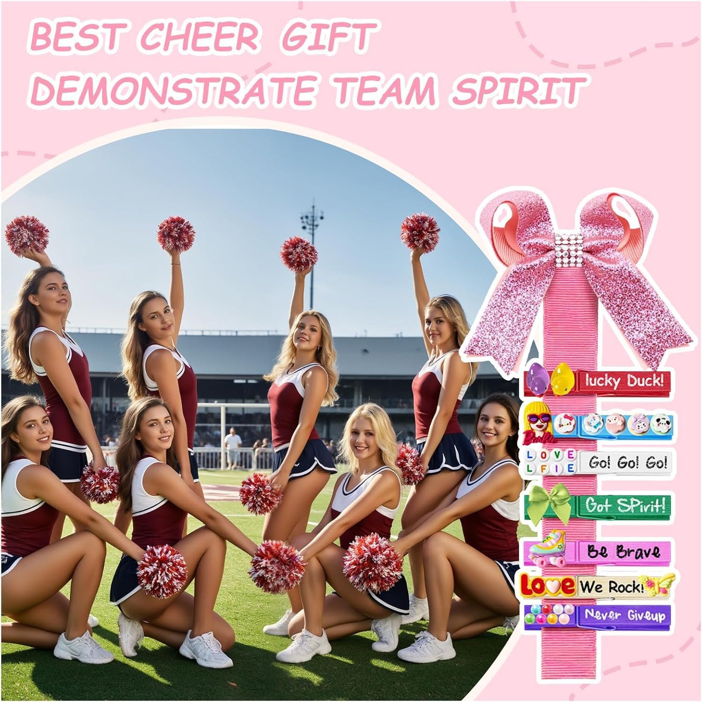 Dufvrpe Cheer Pins Kit with 100pcs 2.8" Clips - 80 Mini Bows, 12 Cheer Ducks, 416 Letters & 35 Decorations for Cheerleaders, Volleyball Teams | Spirit Clips with Glue & Tools