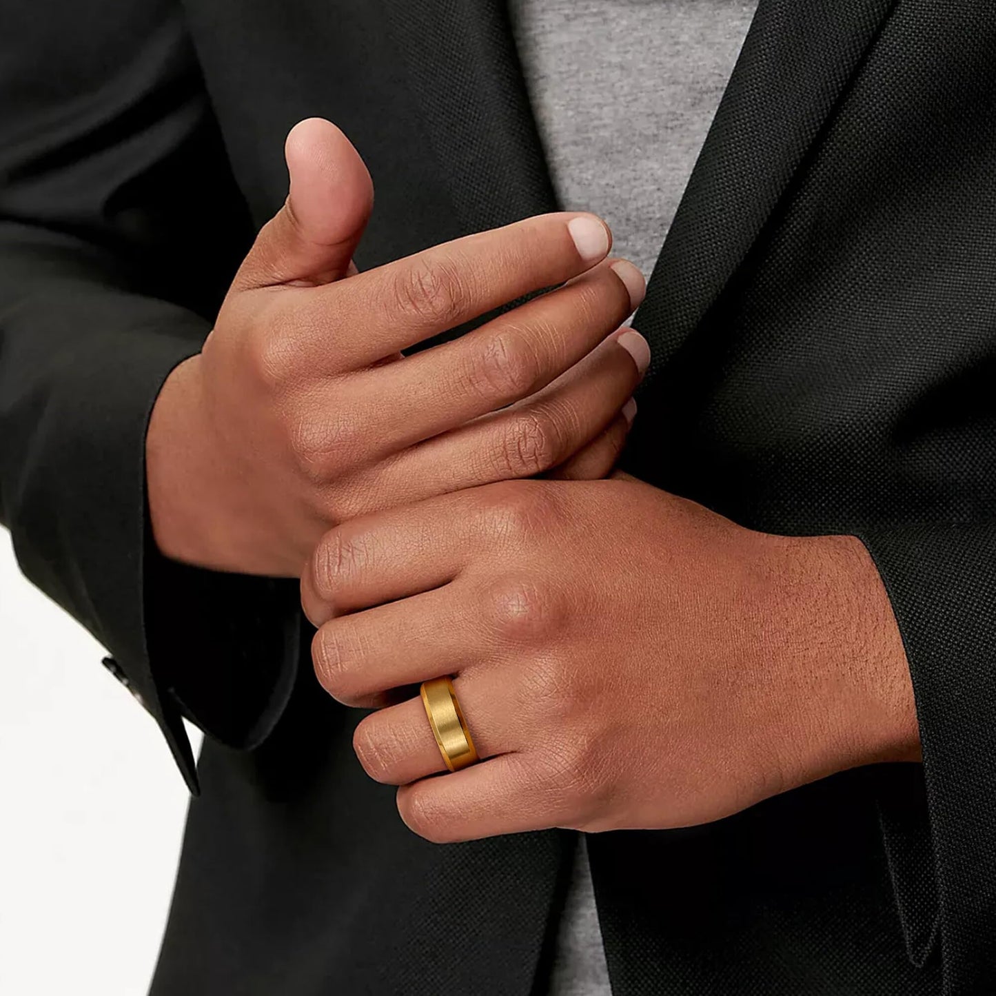 Jstyle Stainless Steel Rings for Men Women 8MM Wedding Band Rings Matte Surface - Beveled Polished Edge Mens Ring Size 7 18K Gold Plated Ring for Men