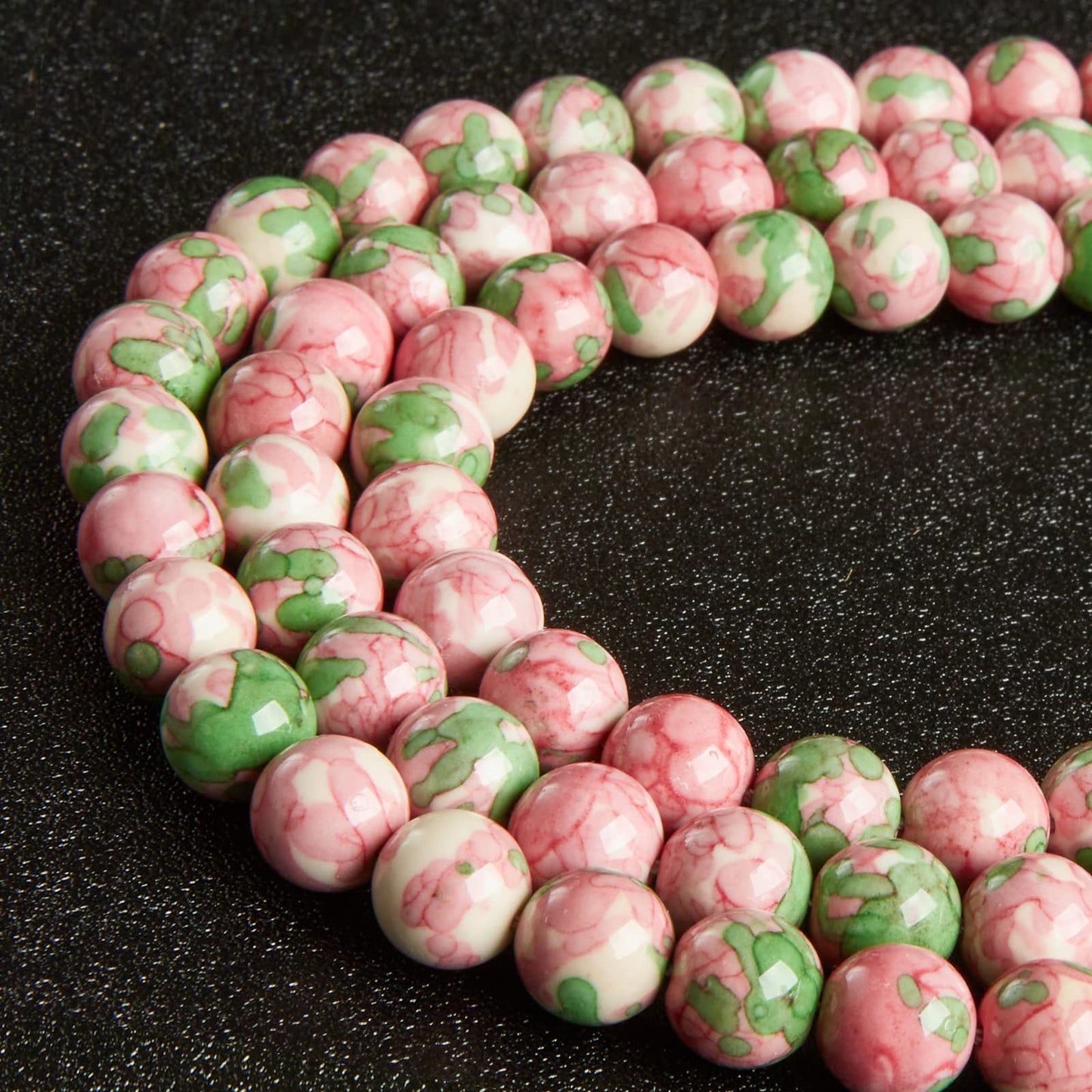 45pcs 8mm Natural Green Red Rain Flower Beads Gemstone Beads Round Loose Beads for Jewelry Making