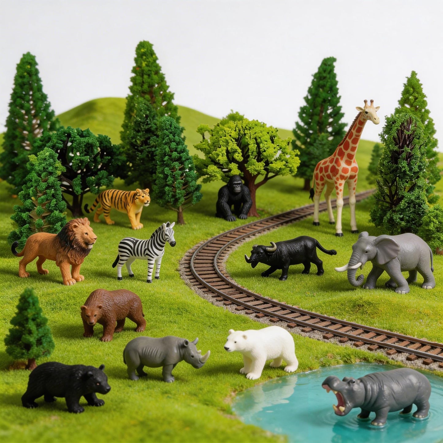 MLIYYBE 40PCS Model Trees with 12PCS Mini Diorama Wild Animals Kit, Mixed Size 4.5-16cm Miniature Tree, Realistic Diorama Accessories for Model Railway, Train Scenery, Landscape, DIY Crafts