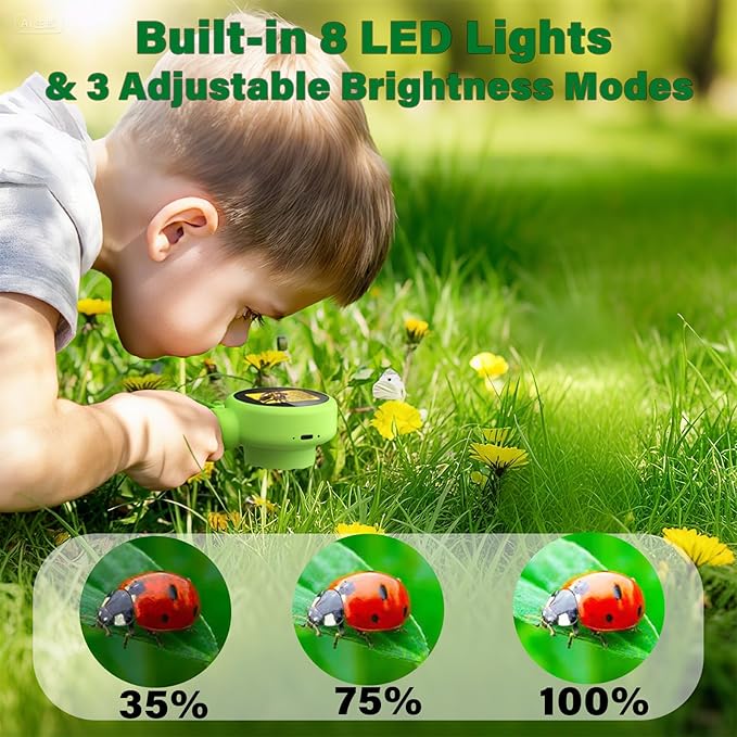 Microscope for Kids with Bug Catcher, 1080P HD Digital Handheld Portable Kids Microscope, 2 in 1 STEM Science Educational Learning Kit Christmas Birthday Gifts Toys for 3-15 Boys & Girls (Green)