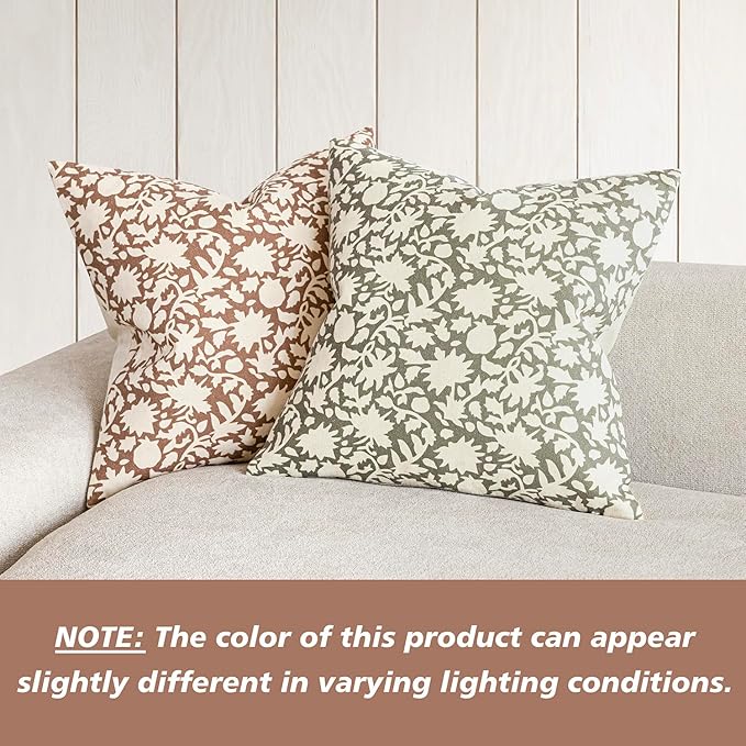 Foindtower Set of 2 Decorative Neutral Floral Throw Pillow Covers Accent Farmhouse Cushion Covers Boho Pillowcase for Couch Sofa Bedroom Living Room Home Decor,24×24 Inch,Light Orange Brown