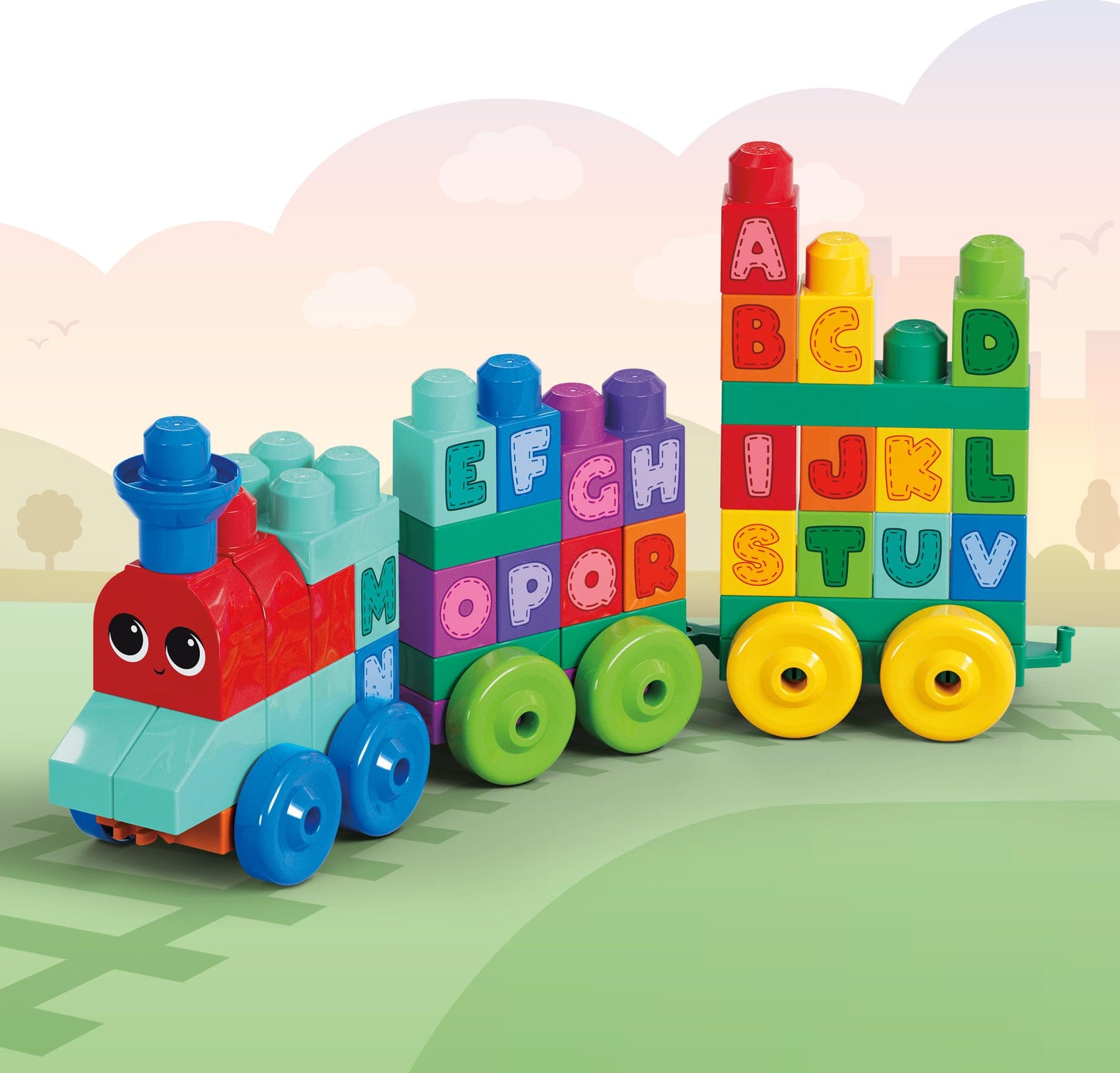 MEGA BLOKS First Builders Toddler Building Blocks Toy Set, ABC Learning Train with 60 Pieces, Ages 1+ Years