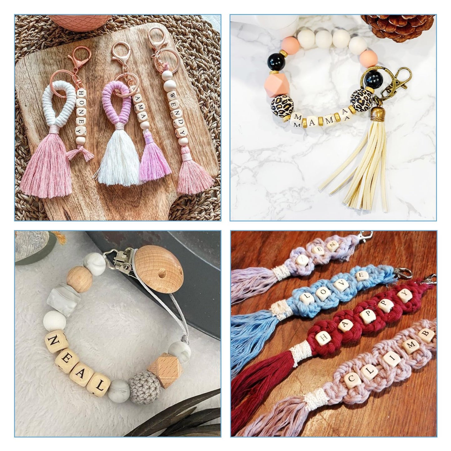 Spritewelry 250Pcs 8mm Wood Initial Letter Beads Cube Natural Wooden Square Bead A E I O U Craft Letter Loose Spacer Beads for Bracelet Necklace Earring Phone Decor Making