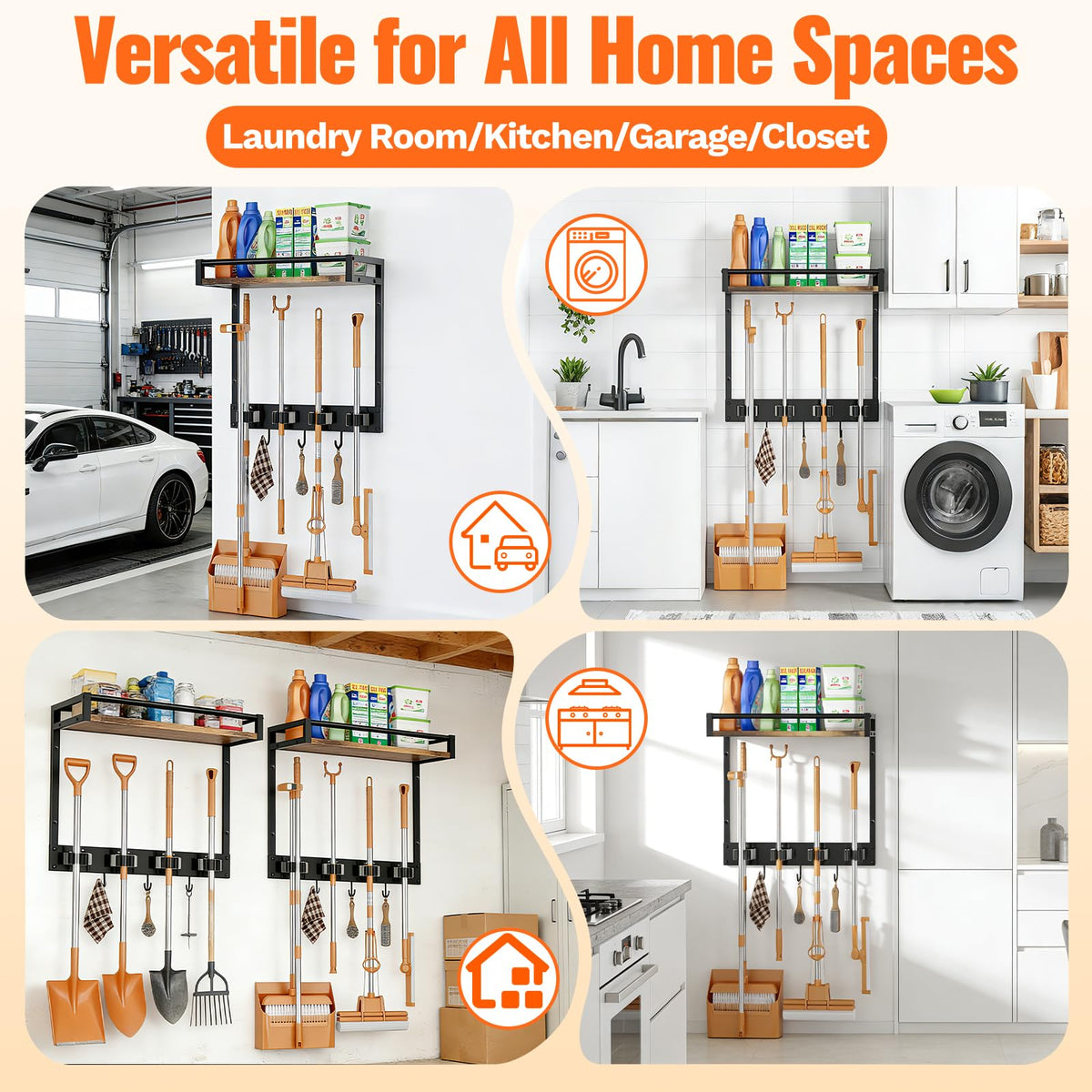 Broom Holder Wall Mount with Shelf