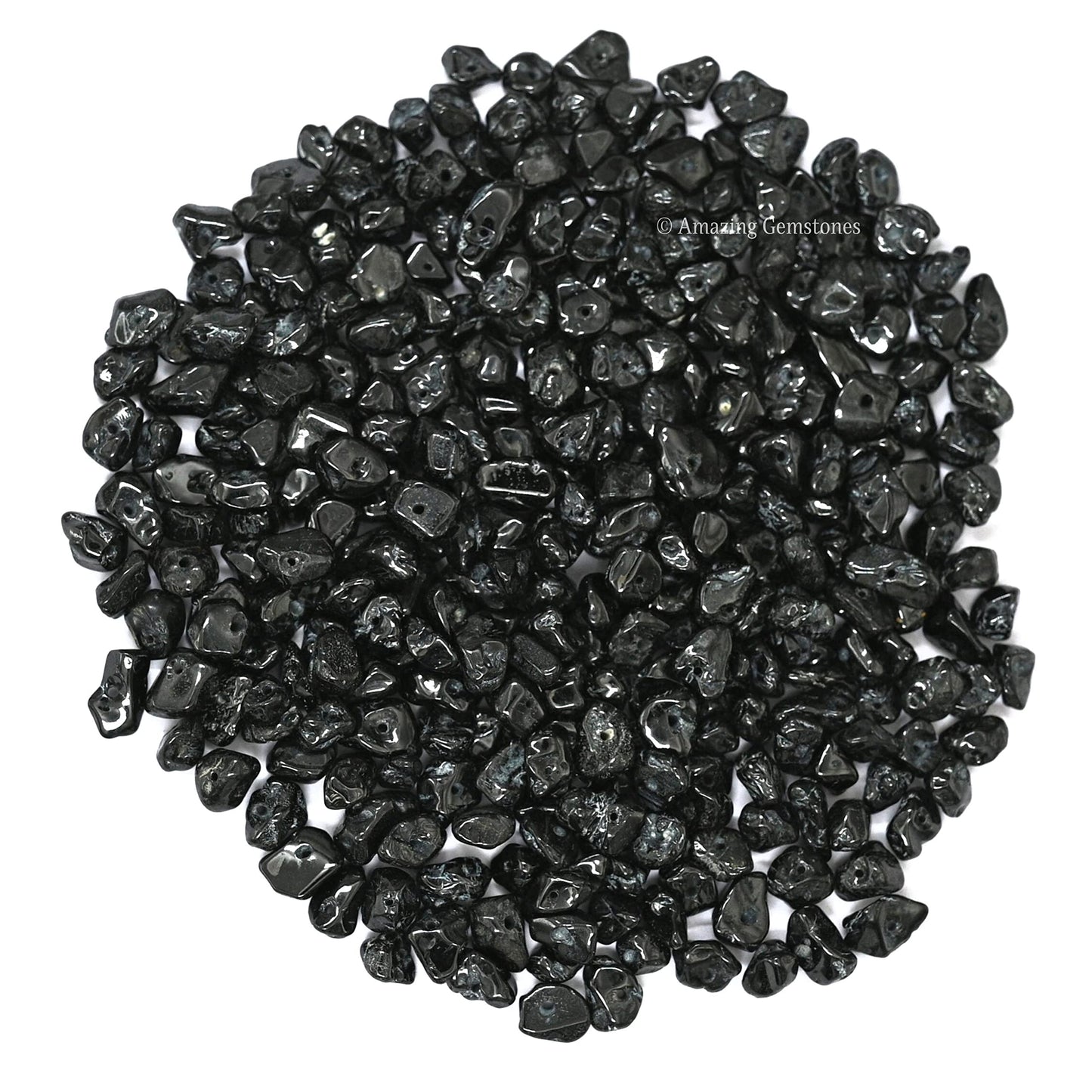 Black Tourmaline Pre Drilled Crystal Crushed Chips Beads for Bracelets Making, DIY Handmade Natural Healing Crystals (25 Inch Strand)