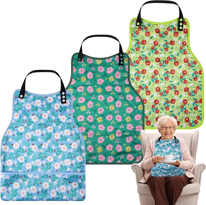 Adult Bibs-3 Pcs Washable Clothing Protector with Upgraded Crumb Catcher