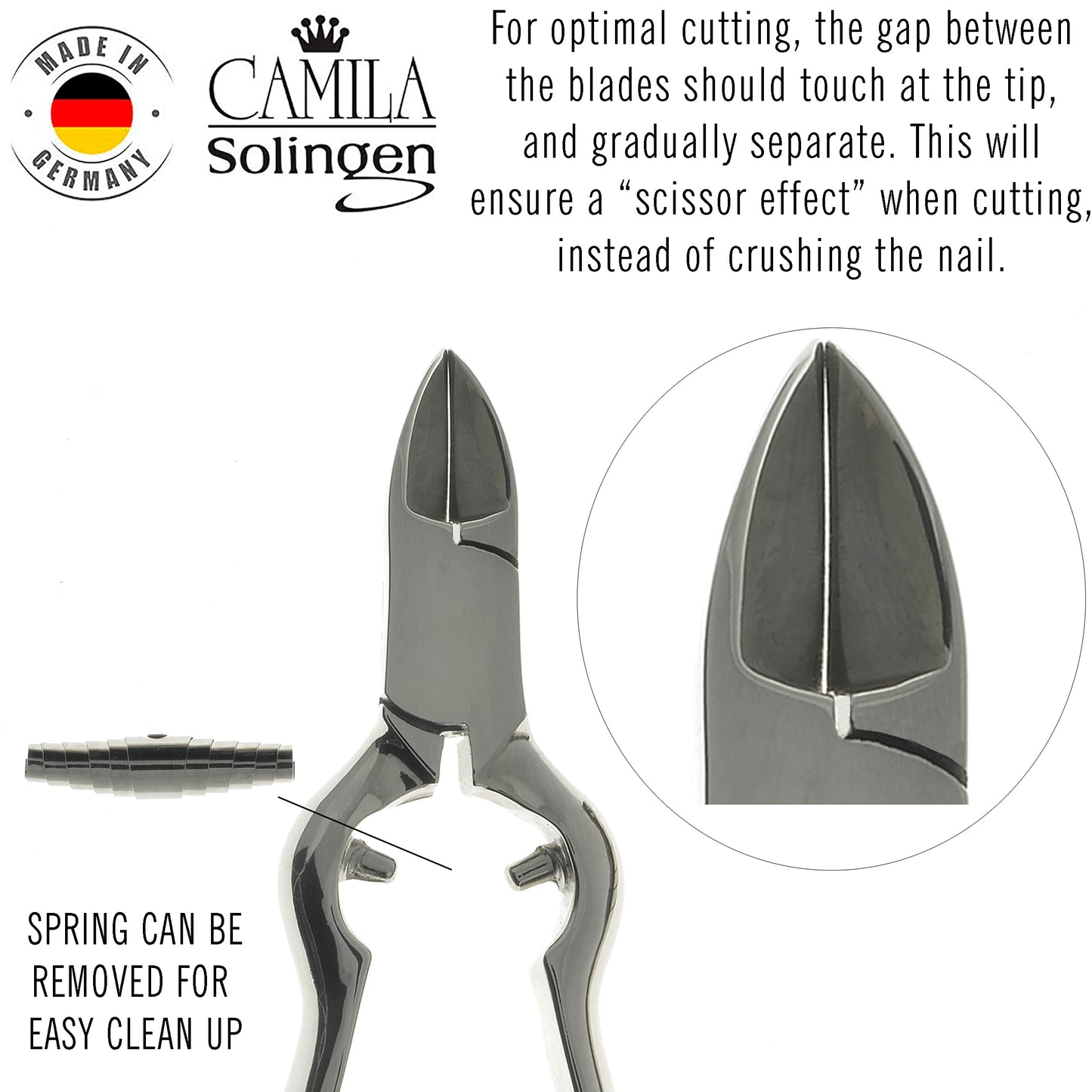 Camila Solingen CS13 Large Heavy Duty Toe Nail Clipper for Thick Toenails, Manicure & Pedicure, Double Barrel Spring. Super Sharp Trimmer Curved Carbon Steel 20mm Blade Made in Solingen, Germany