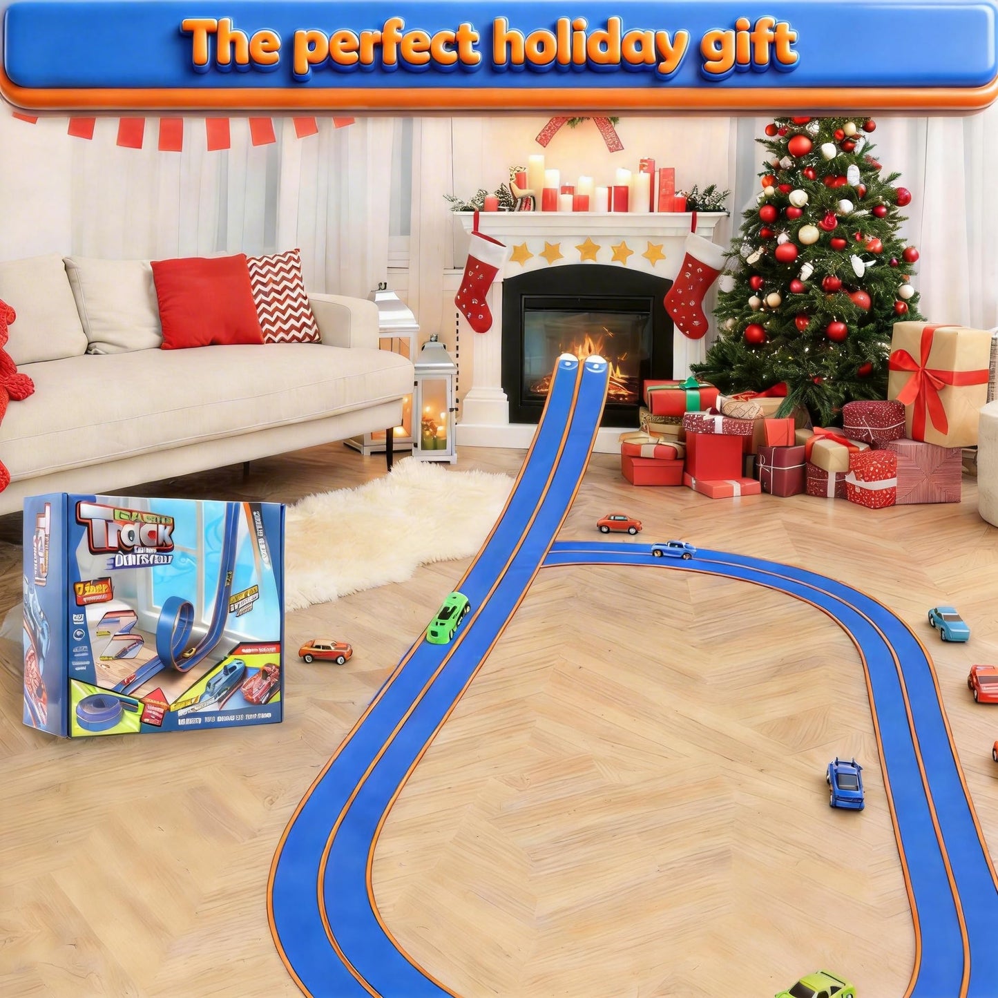 Flexible Tracks 15 Ft Flex Race Car Track for Kids Toy-DIY Car Track Set with 1/64th Rebound Cars Portable Rolls Up Race Tracks with Strong Suction Cups-Great Gifts Toys for Boys Girls Ages 3+
