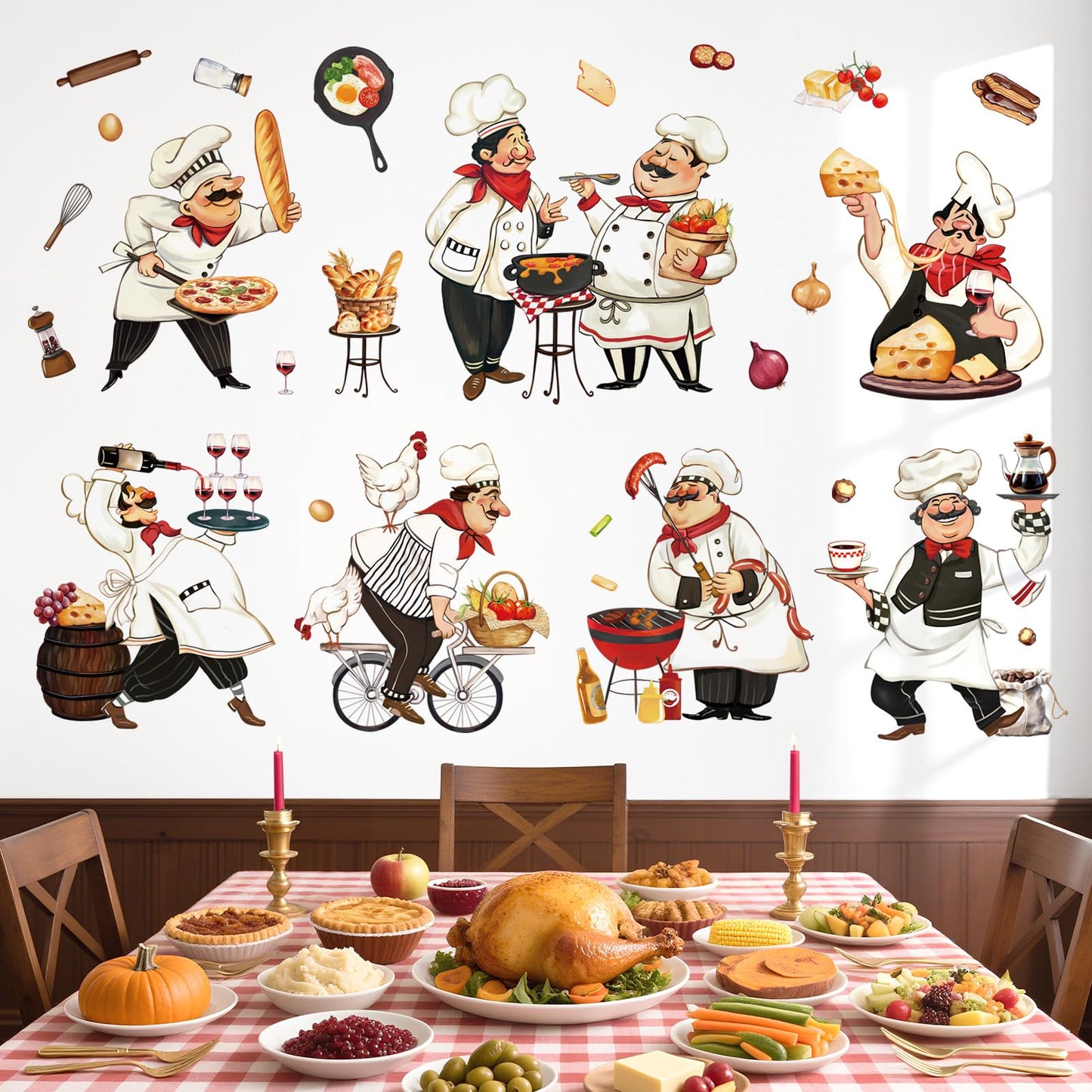 decalmile Cartoon Chef Kitchen Wall Decals Food Cooking Kitchenware Wall Stickers Kitchen Dining Room Canteen Restaurant Home Decor