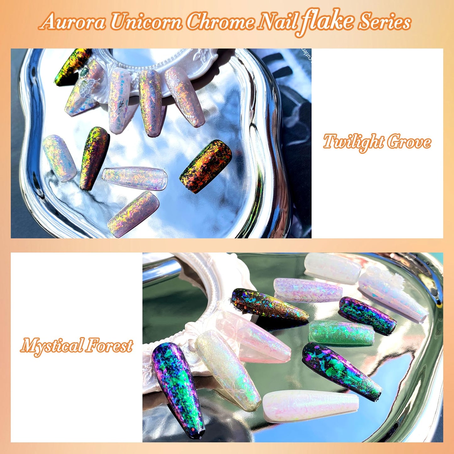 FNNZ Unicorn Chameleon Flake, Aurora Unichrome Mermaid Iridescent Nail Foil Confetti Opal Nail Art Glitter Sequins Decoration for Home DIY Nail Salon Manicure - Twilight Grove