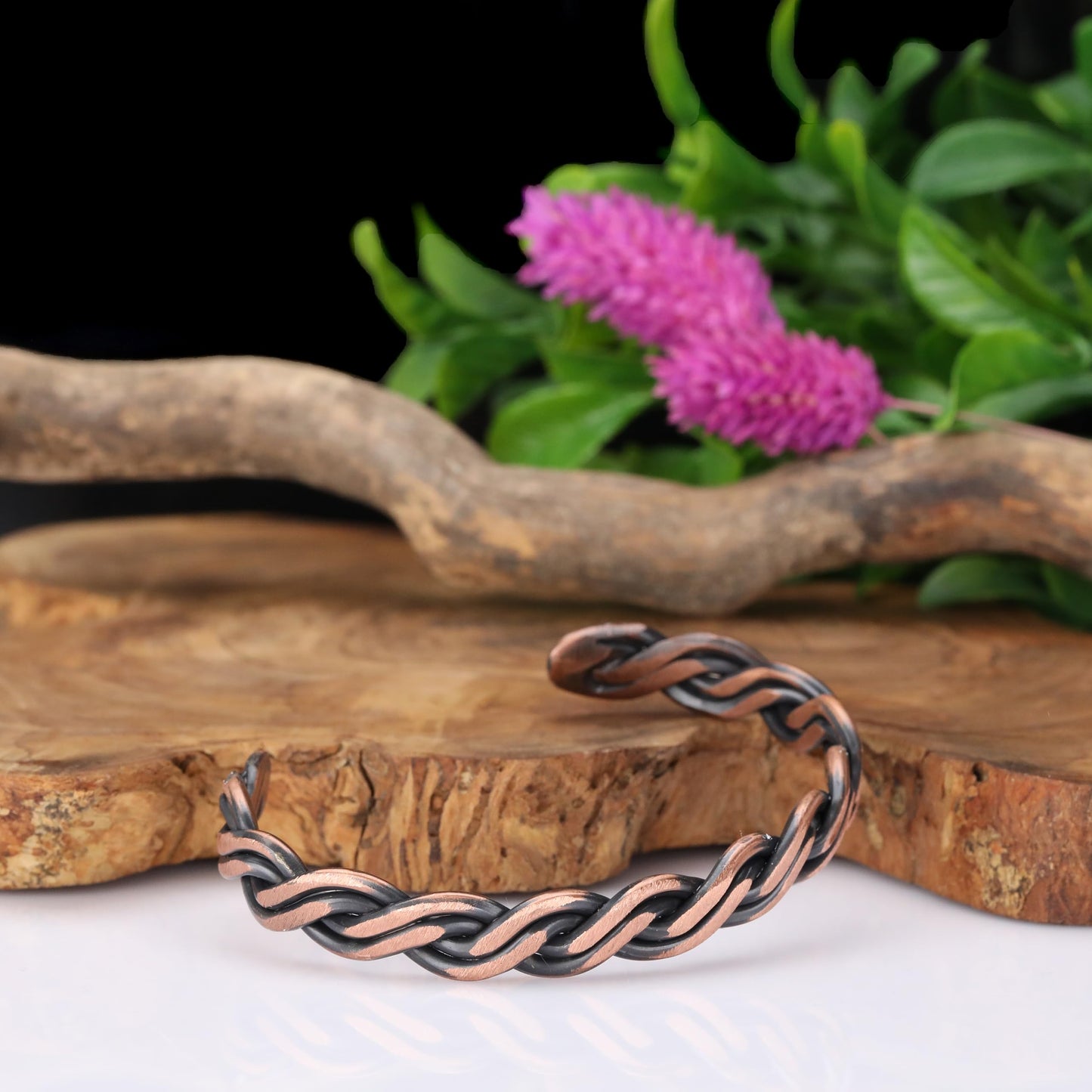 Handmade Elegant Copper Bracelet for Women and Men-Pure Copper Bracelet for Pain Relief and Stress Relief-Adjustable, Thickest, Twisted Copper Wire Bracelet to Fit many Size Wrist(folded) (helix)