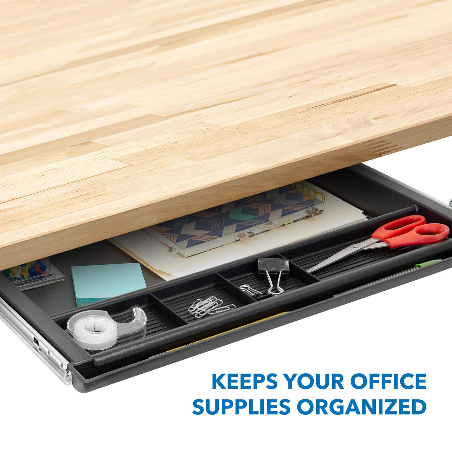 MOUNT-IT! Large Under Desk Pencil Drawer | 21.25” W, Ball Bearing Slide-Out Organizer for Office Supplies, Paper & Pencils | Fits Desks Over 1” Thick, Adjustable Extension 16.25”–28”