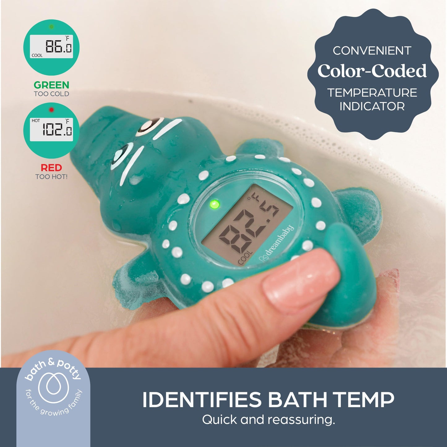 Dreambaby Floating Crocodile Bath Thermometer - Water Temperature Monitoring for Newborns, Infants, Toddlers - Croc Toy with Fahrenheit Display