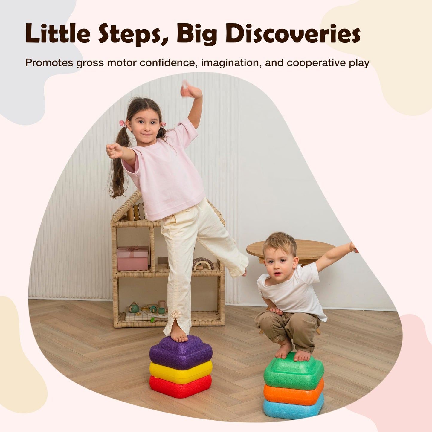 Soft Foam Stepping Stones for Kids – Indoor Balance & Coordination Toy – Lightweight Non-Toxic Styrofoam Play Stones – Obstacle Course, Floor is Lava Game, Sensory Play – Set of six