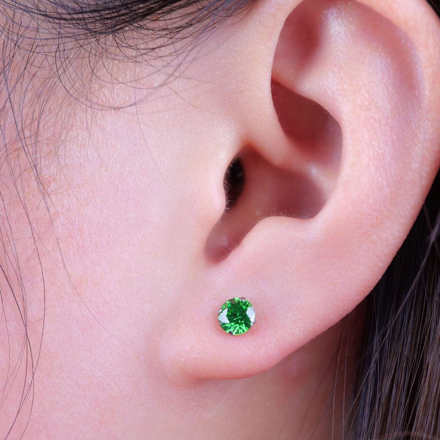 Limerencia Hypoallergenic G23 Titanium Earrings, F136 Implant Grade Pure Titanium, Suitable for Sensitive Ears with Birthstone Crystals CZ Simulated Diamonds (Green)