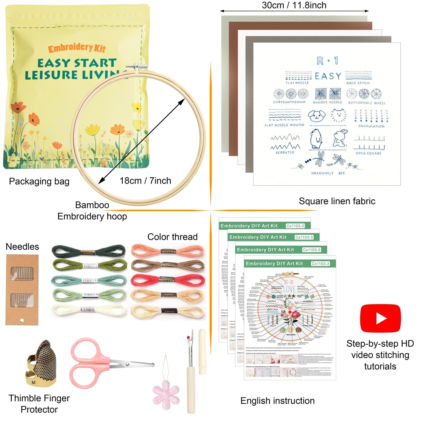 Culberta Embroidery Kit for Adults Beginner, Needlepoint Kits, Cross Stitch Craft Set with HD Video Tutorials, Hand DIY Art Supplies for Gifts (A)