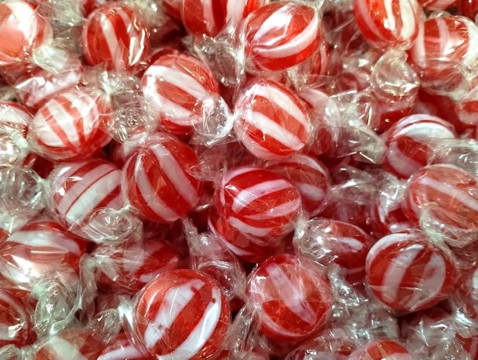 Striped Cinnamon Discs - 2 lbs of Fresh Delicious Individually Wrapped Red and White Hard Candy Buttons