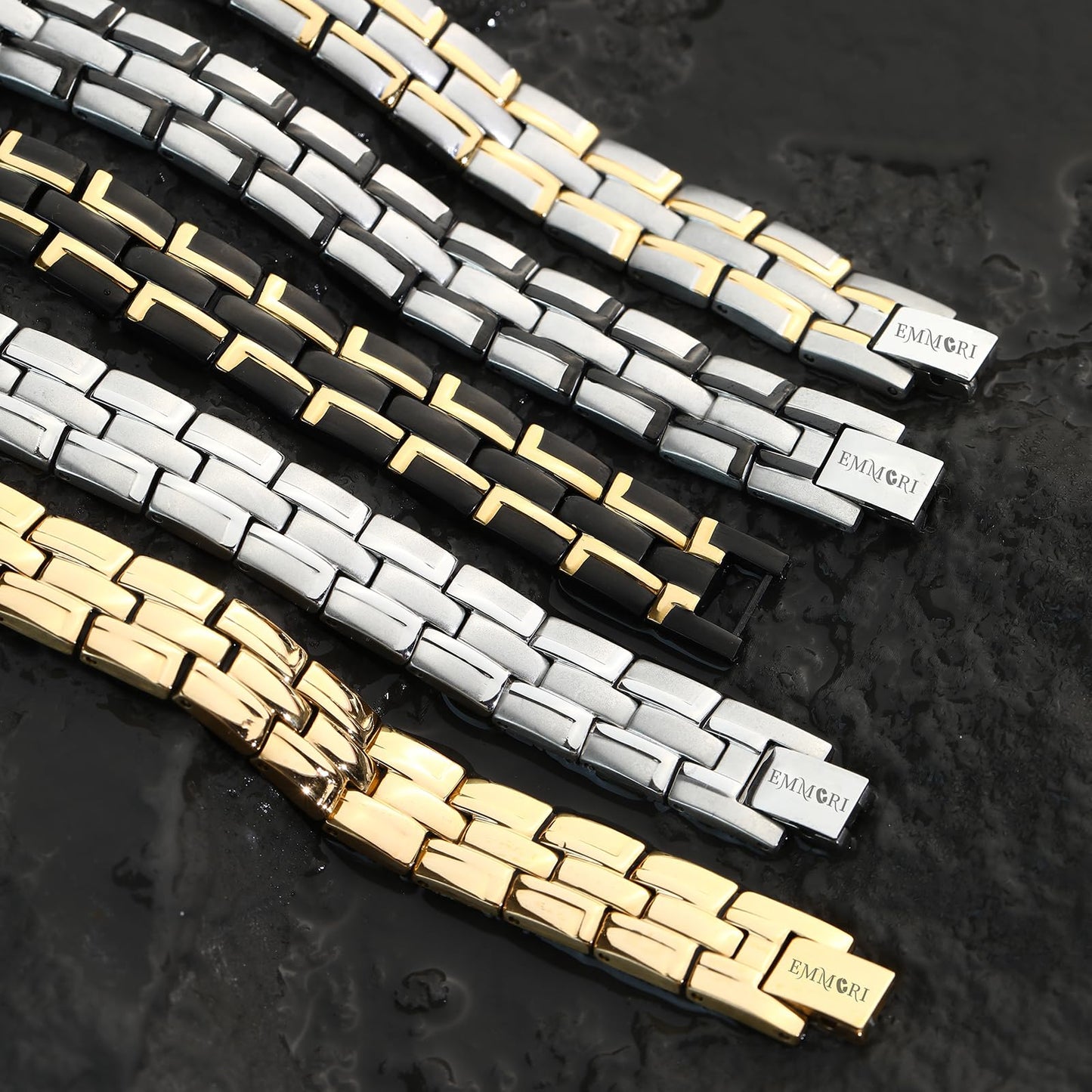 Emmori Stainless Steel Magnetic Therapy Bracelet For Men Women & Adjustable Length with Sizing Tool & Retro Bracelet Jewelry (Gold)