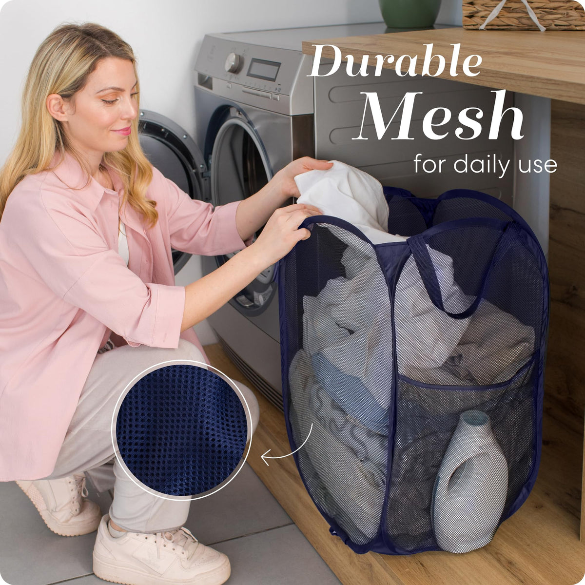 Collapsible Mesh Foldable Hamper 14" x 14' x 24" Navy Blue
