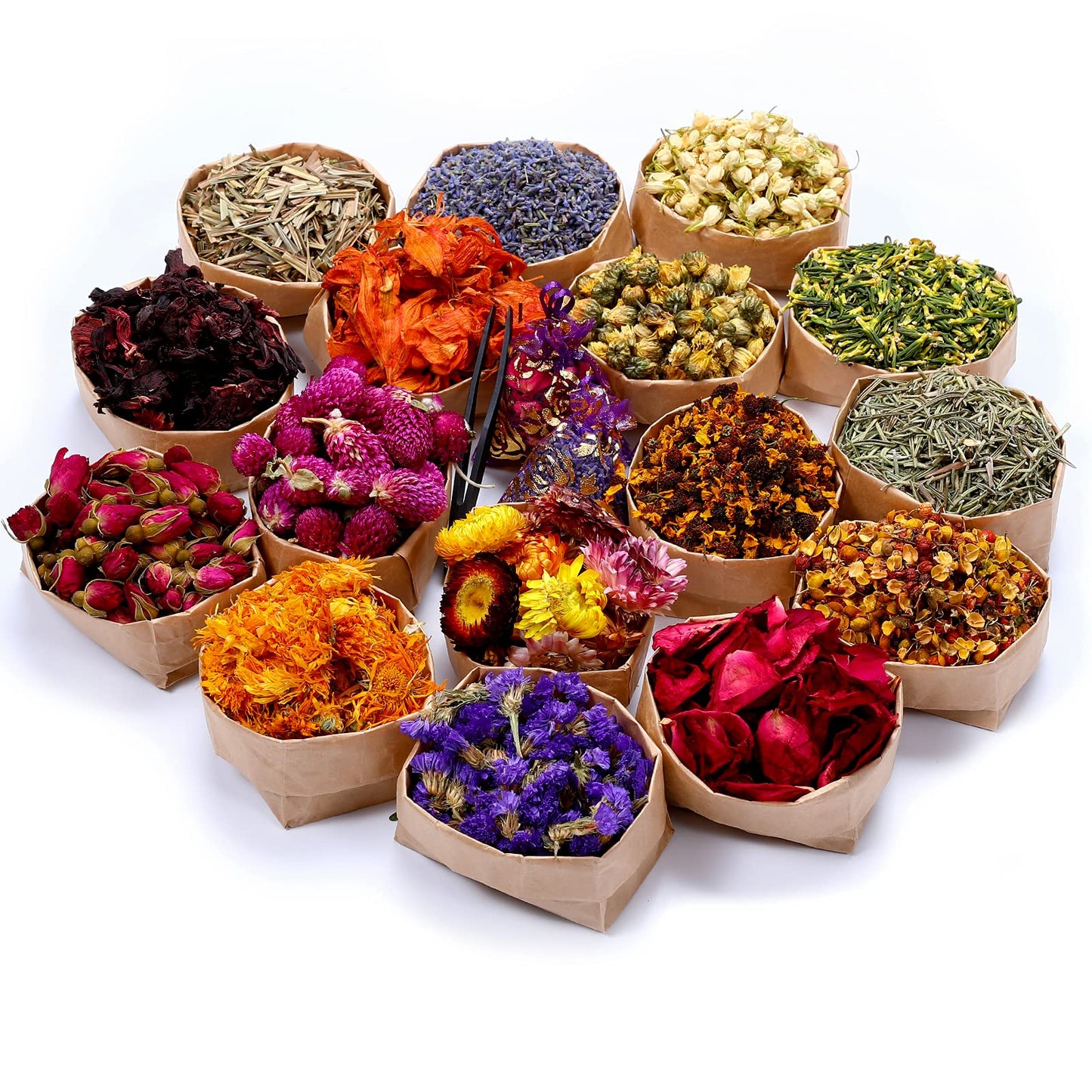 SACATR 16 Bags Dried Flowers,100% Natural Dried Flowers Herbs Kit for Soap Making, DIY Candle Making,Bath - Include Rose Petals,Lavender,Don't Forget Me,Lilium,Jasmine,Rosebuds and More