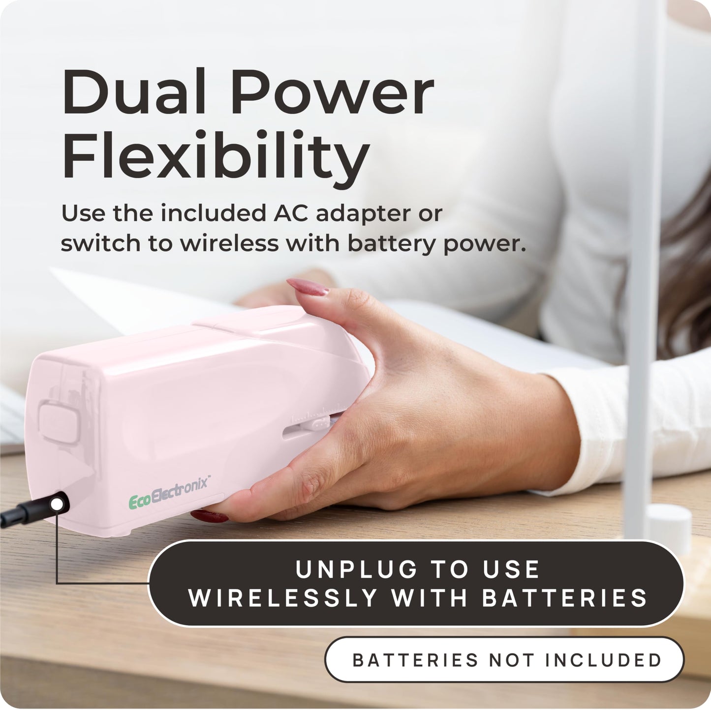 EcoElectronix Portable Automatic Electric Stapler Pro - 30 Sheet Capacity, Quiet Operation, Jam-Free and Easy Reload - AC Adapter/Battery Powered (Pink)