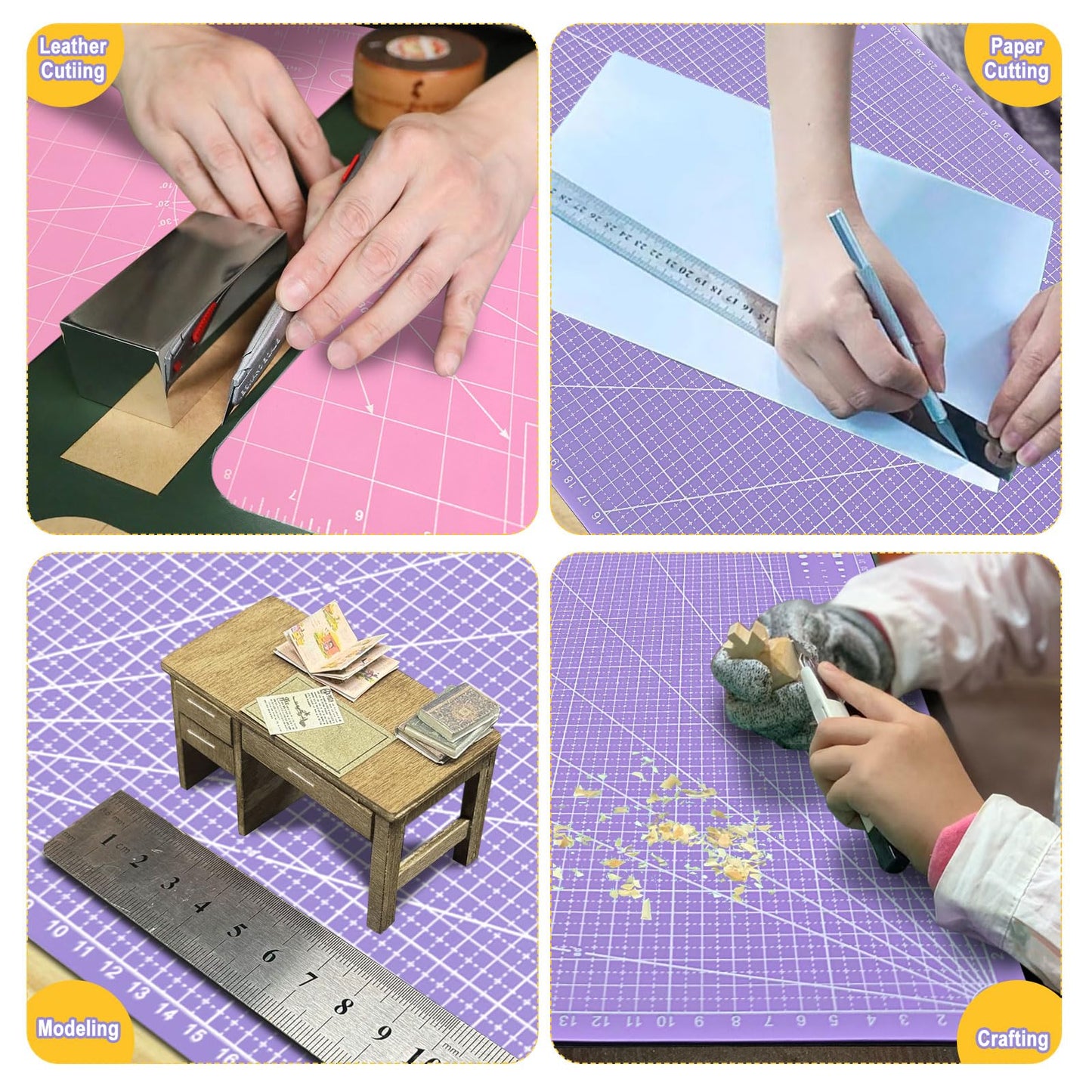 5 PCS Self Healing Cutting Mat 12" x 18": Sewing Rotary Cutting Mat for Crafts and Fabric Sewing Scrapbooking Quilting and Precision Cutting Purple & Pink Design (5, Purple & Pink)
