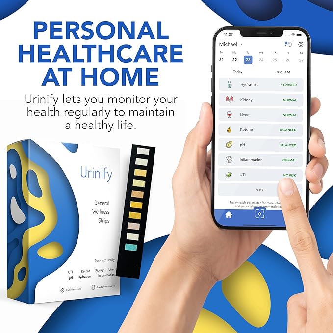 Mobile App Urine Test Strips -Trusted at Home Kidney and Liver Test Kit, Urinary Protein, UTI Test, Hydration, Ketone Body, pH, Urinalysis- Essential Kit (18 Strips)