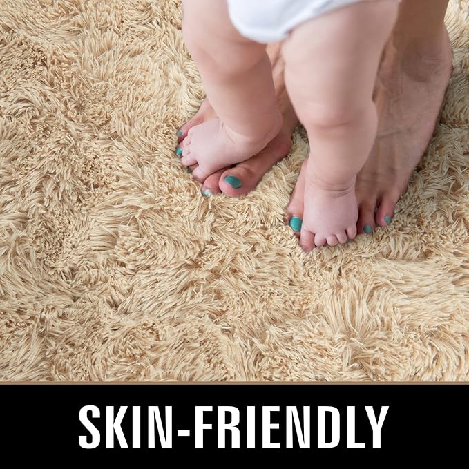 TWINNIS Super Soft Shaggy Rugs Fluffy Carpets, 10x14 Feet, Indoor Modern Plush Area Rugs for Living Room Bedroom Kids Room Nursery Home Decor, Upgrade Anti-Skid Rectangular Fuzzy Rug, Light Tan
