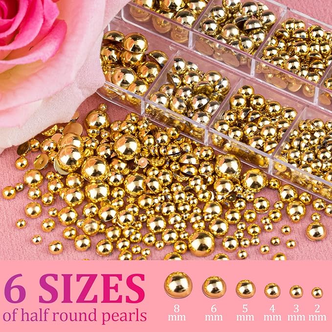 Belleboost Flat Back Pearls Kits, 2 Boxes Flatback Half Round Silver Gold Pearls for Bedazzling with Pickup Pencil and Tweezers for Crafting Home DIY and Professional Nail Art, Face Makeup and Craft