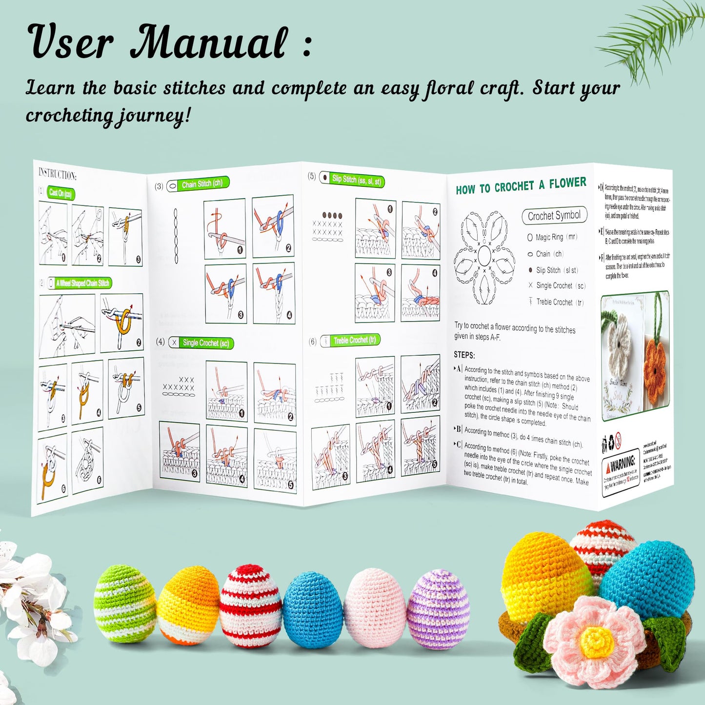 INSCRAFT Crochet Yarn Kit for Beginners Adults and Kids, Includes 1650 Yards 30 Colors Acrylic Skeins, User Manual, Hooks, Dark Grass Bag etc, Make Amigurumi & Projects, Starter Set for Professionals
