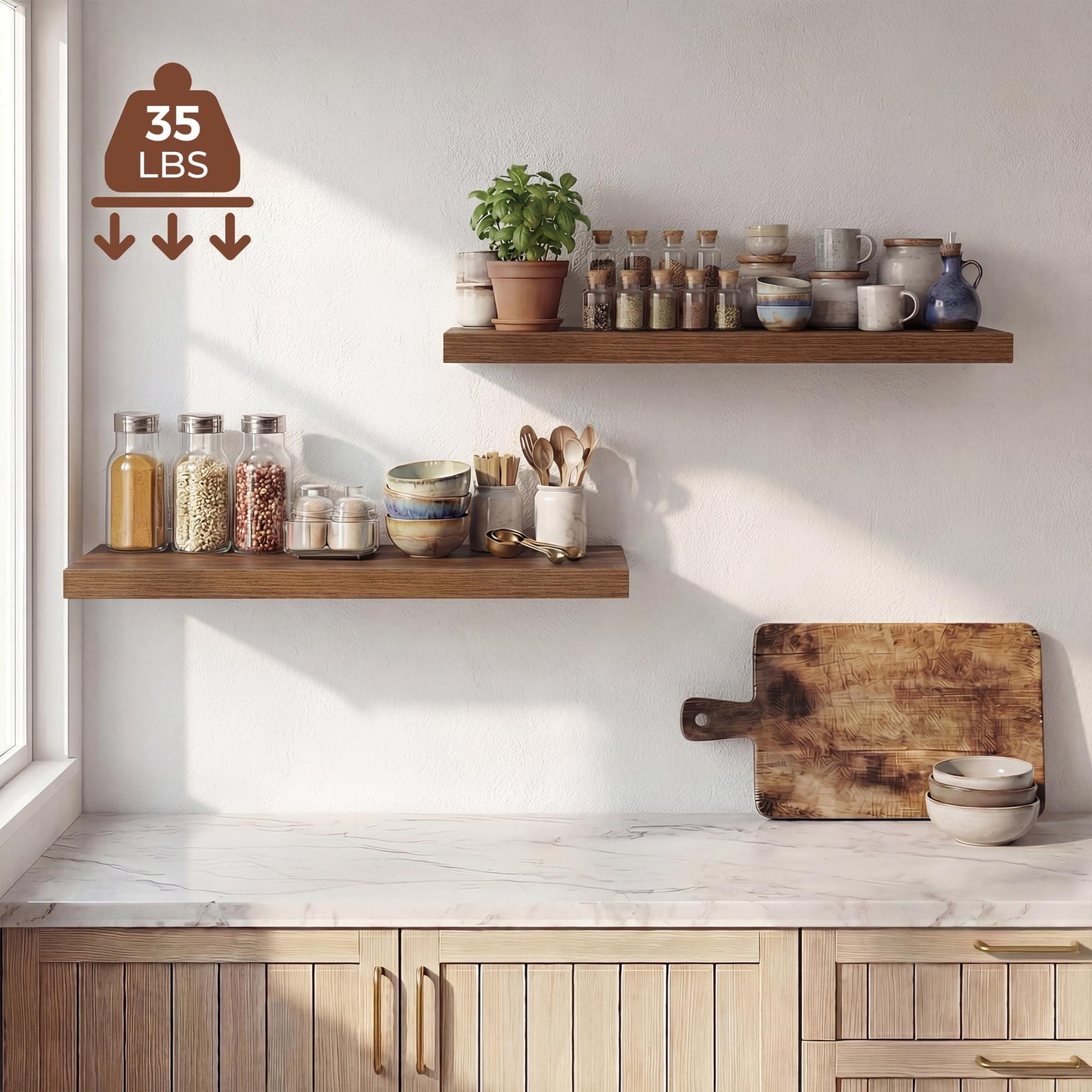 Dreamland 32 Inches Floating Shelves for Wall, 9.3" Deep Long Floating Shelves Set of 2, Large Display & Storage Shelf, Wall Shelf for Bathroom Bedroom Living Room Kitchen Office, Walnut