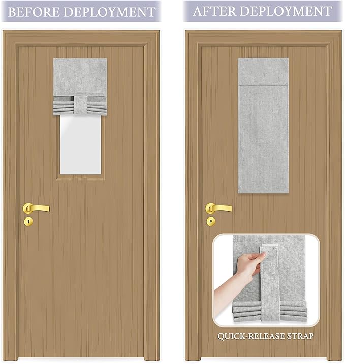 RYB HOME Classroom Door Window Cover, 100% Blackout Shades for Classroom Windows and Doors Cover Lockdown Shades Blocks Views, W 8 x L 36 inch, Light Grey, 1 Panel