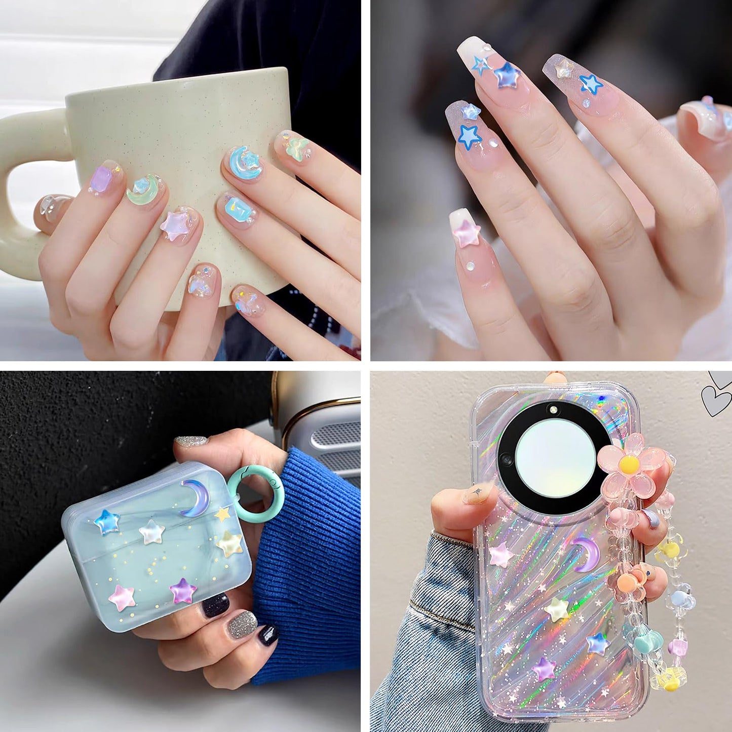 Boutigem 160Pcs Glass Cabochon Crescent Moon Star Crystal Gem Cabochon Accessories 7-11mm 20 Styles for Nail Art Phone Case Mirror Decoration Jewelry Making
