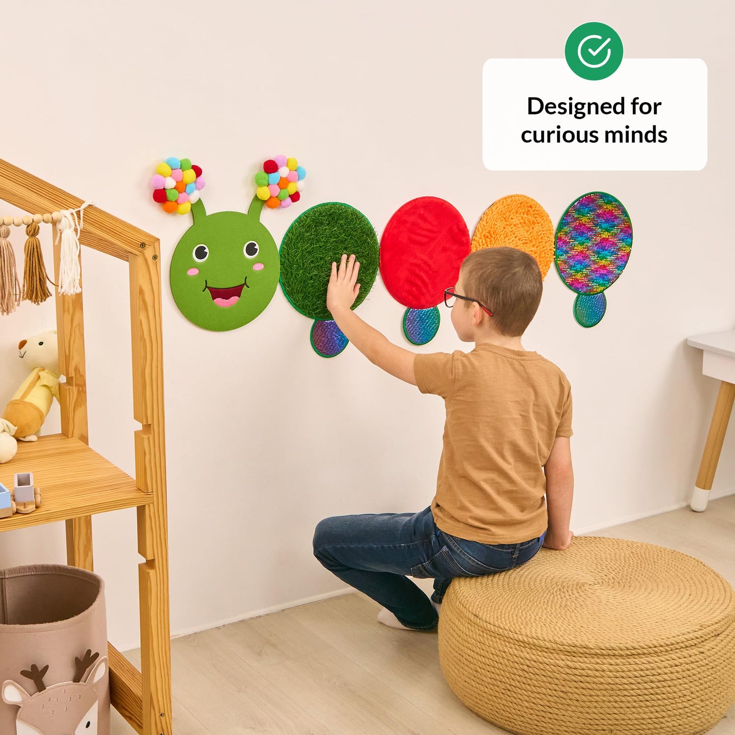 Sensory Wall Panel for Kids | Touch, Feel & Learn | Caterpillar Sensory Room Toys | Activity Play Panels | Wall Busy Board | Calm Down Corner Equipment | Flip Sequin Fabric | For Autism, ADHD, Anxiety