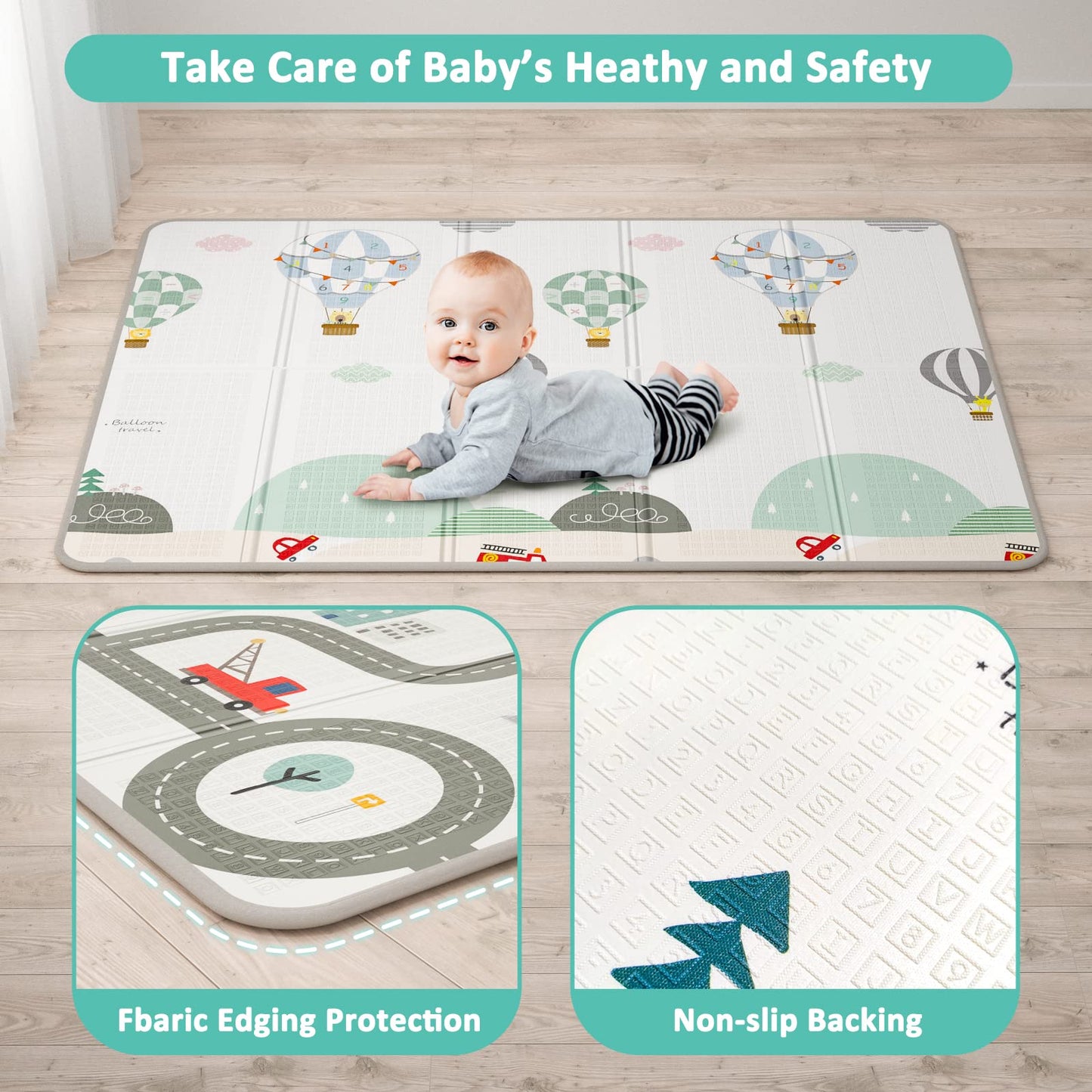 FLAGAV 79x59inch Play Mat for Baby - Extra Large, Non-Toxic, Waterproof Playmat for Indoor and Outdoor Use