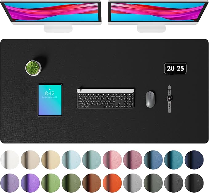 Aothia Faux Leather Desk Mat – Large Mouse Pad, Non-Slip PU Leather Blotter, Waterproof Writing Surface for Office and Home (Black, 47.2" x 23.6")