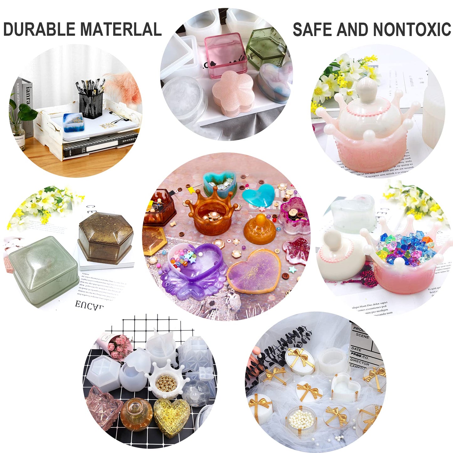 EuTengHao Resin Molds 43Pcs Silicone Molds for Resin, Epoxy Crown Shape Mold Heart Shape Mold with Mica Powder for Storage Box Jewelry Trinket Container DIY Resin Casting Crafts