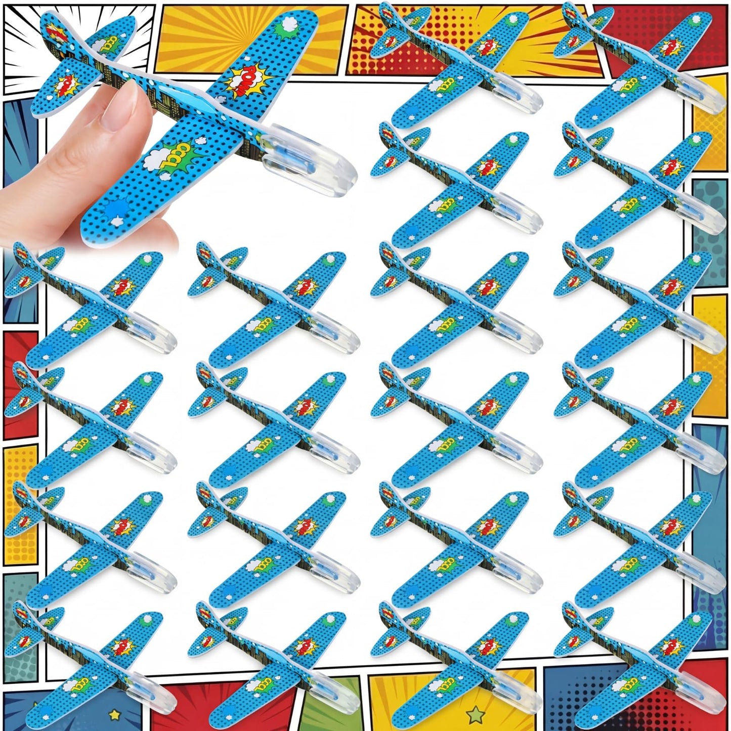 Skylety 50 Pcs Comics Foam Gliders Airplane Toys for Kids, Foam Paper Airplane, Comics Birthday Party Favors Goodie Bag Stuffers Outdoor Flying Toys Bulk Prizes for Kids Classroom