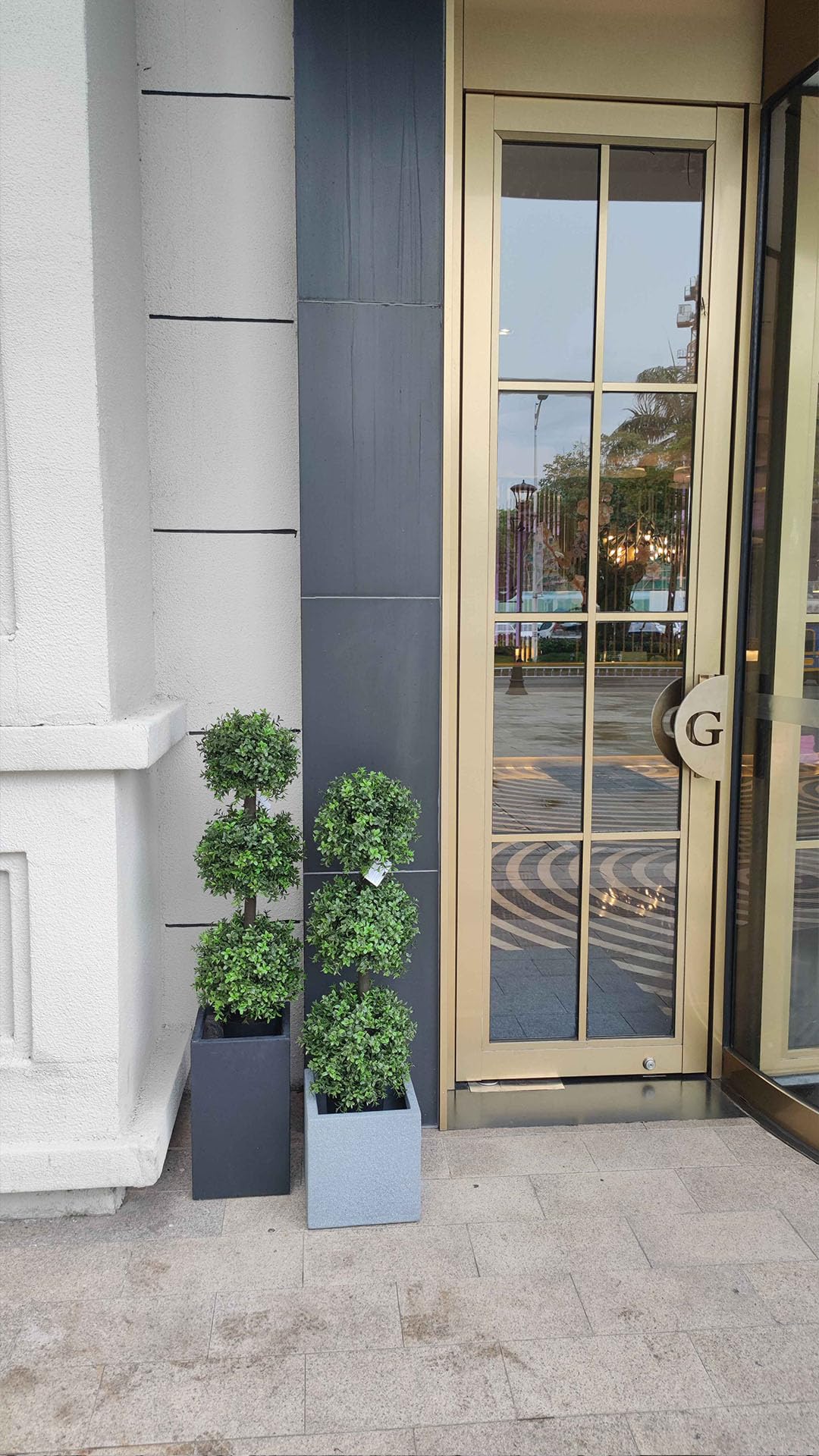38''T Artificial Boxwood Topiary Triple Ball Outdoor Potted Plants Anti-UV Front Door Decor 2Pack