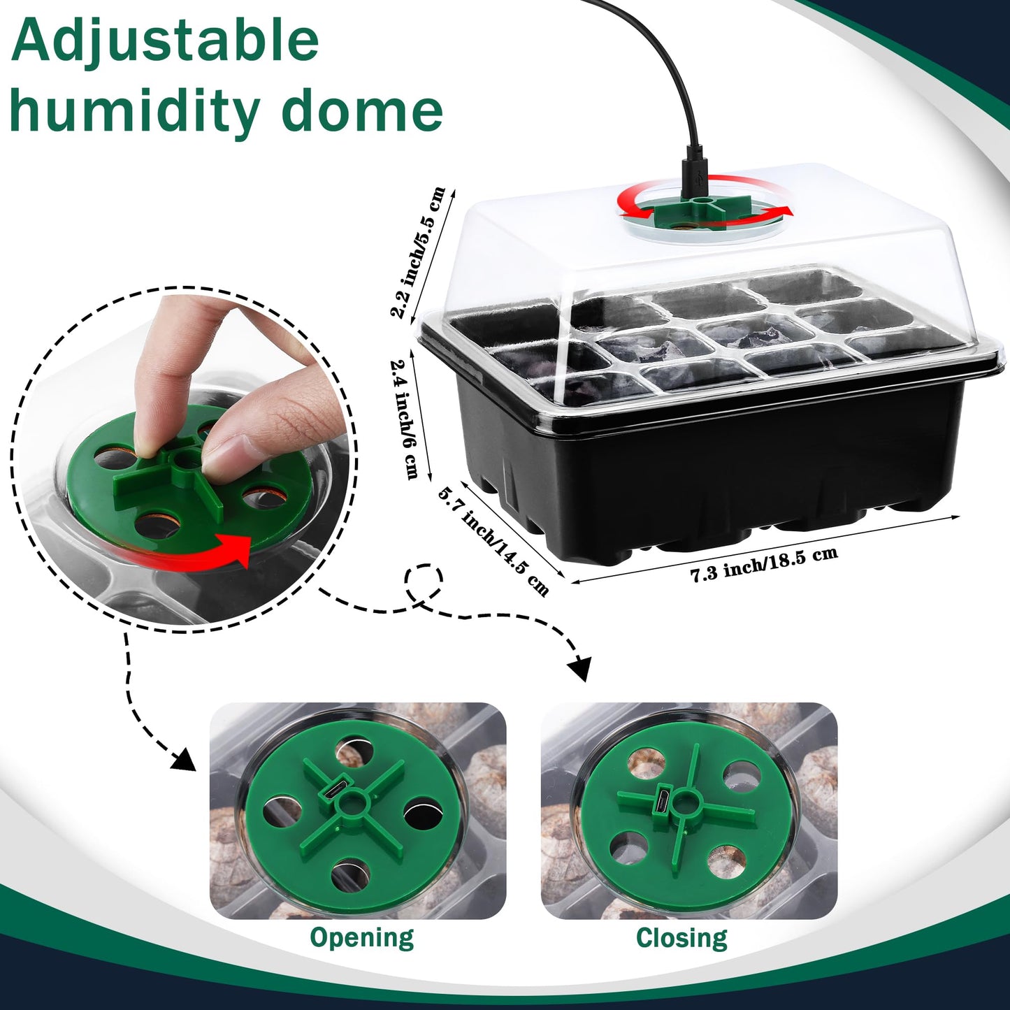 Hahood 6 Pack Seed Starter Tray Kit with Grow Light and Humidity Dome Germination Trays with 72 Peat Pellets, Plant Labels, Gardening Tools, Plant Growing Trays for Seeds Growing Starting, Black