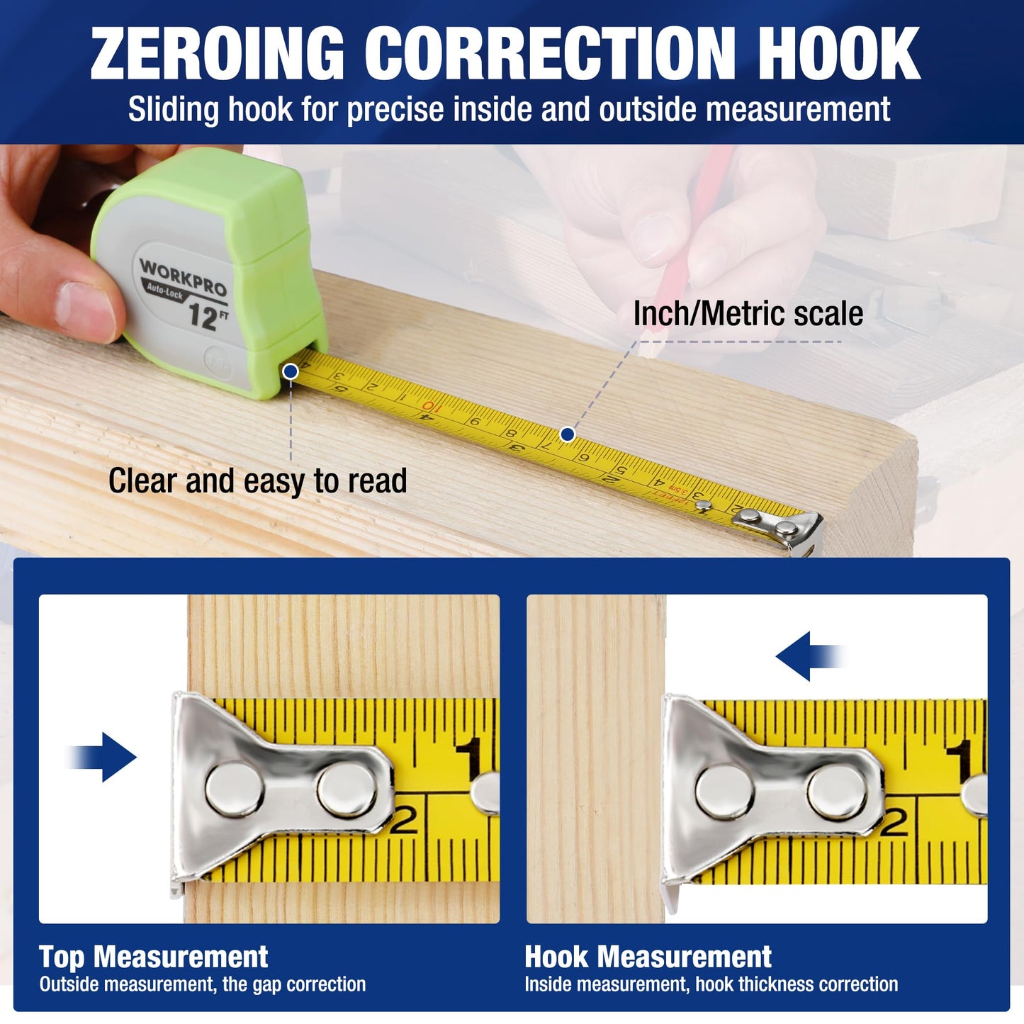WORKPRO Mini Tape Measure, 3 Pcs 12FT Auto-Lock Easy Reading Tape Measurement, Inch/Metric Scale Pocket Size Small Tape Measure for Engineer, Portable, Lightweight, ABS Protective Casing