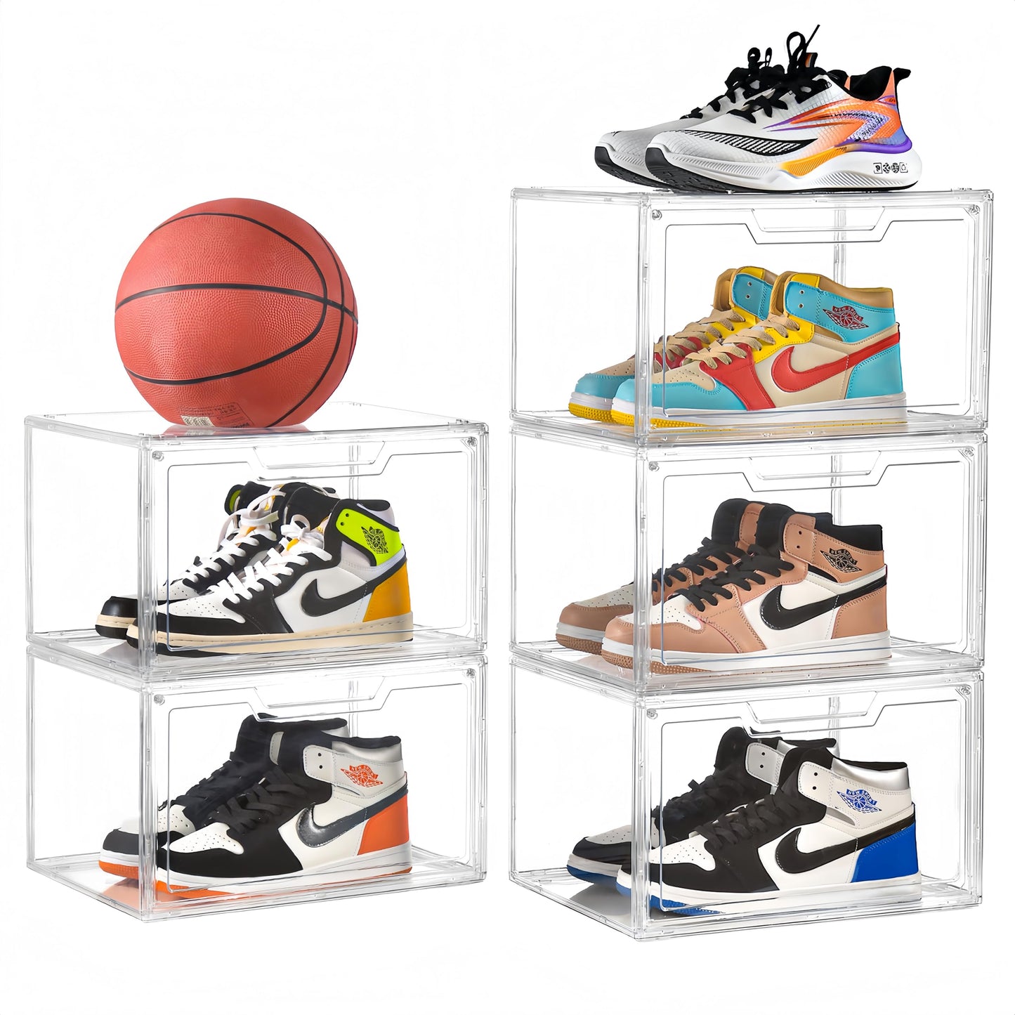 KOKOIN Magnetic Acrylic Clear Shoe Boxes – 360° Transparent Stackable Sneaker Storage & Organizer Box, Professional Shoe Display Case & Multipurpose Storage Bin for Closet (5pcs)