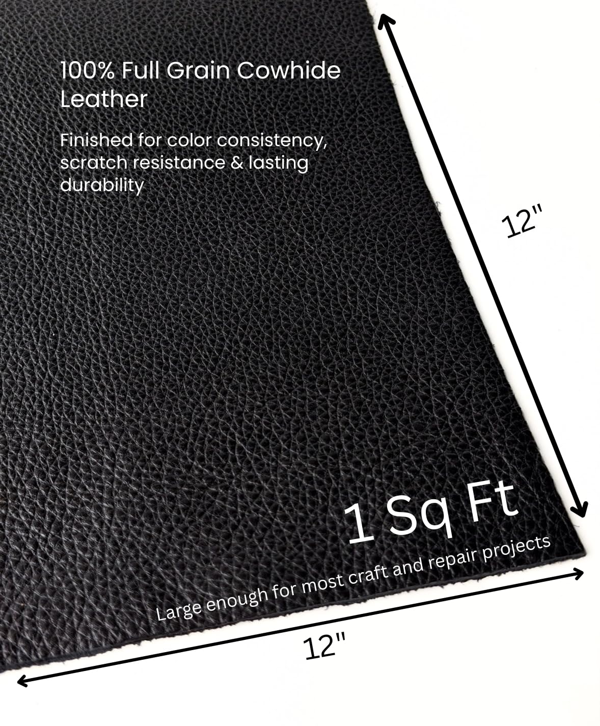 Natural Grain Cow Leathers: 12'' x 12'' Pre-Cut Leather Pieces (Black, 1 Piece)