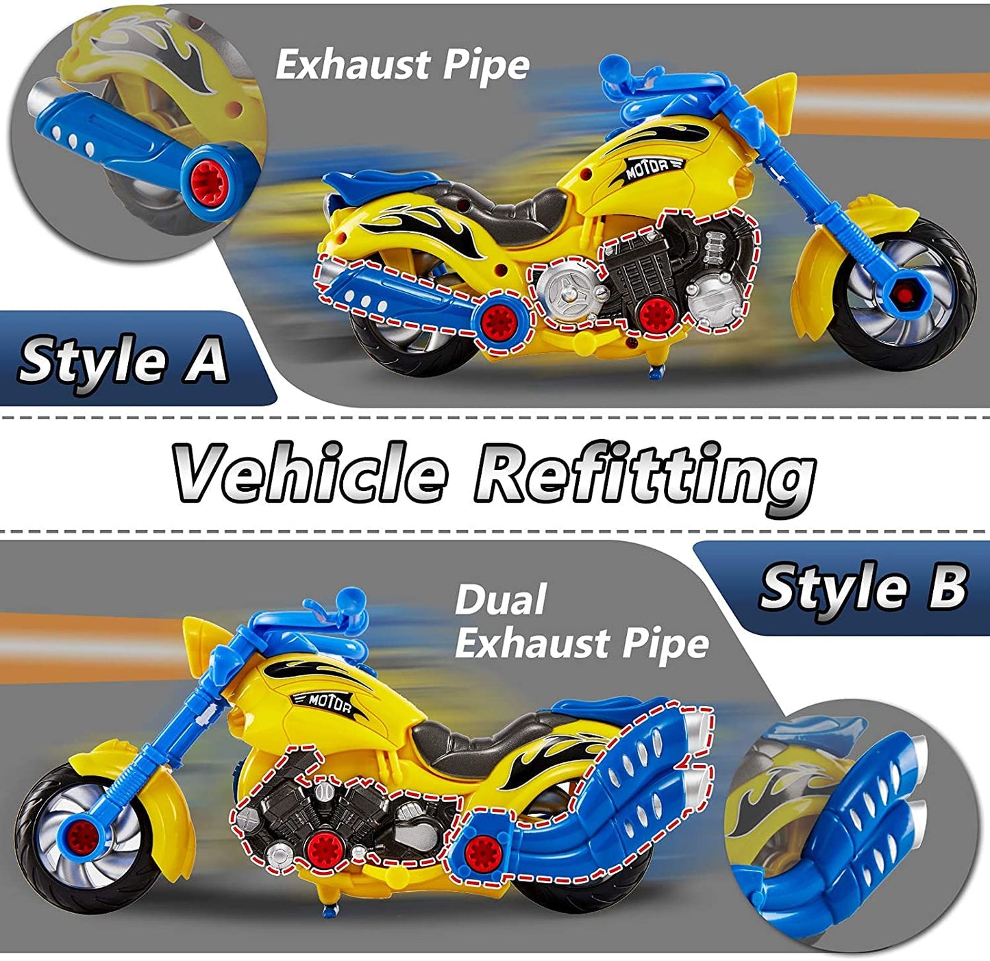 Take Apart Toy Vehicles with Electric Power Drill, Sounds & Lights – Build Your Own STEM Construction Kits for Kids Ages 3-5 (Motorcycle)