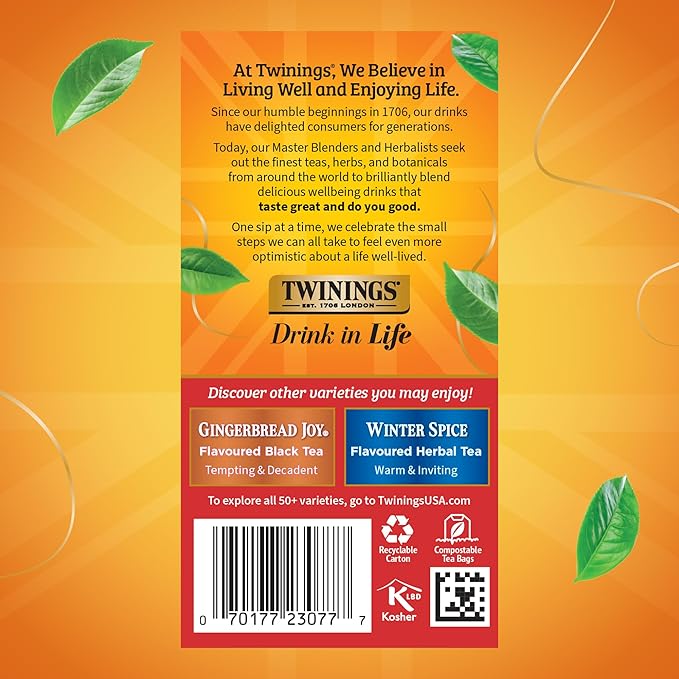 Twinings Christmas Black Tea Individually Wrapped Bags, 20 Count (Pack of 2), Aromatic Cinnamon & Clove, Caffeinated, Enjoy Hot or Iced, 20 Teabags